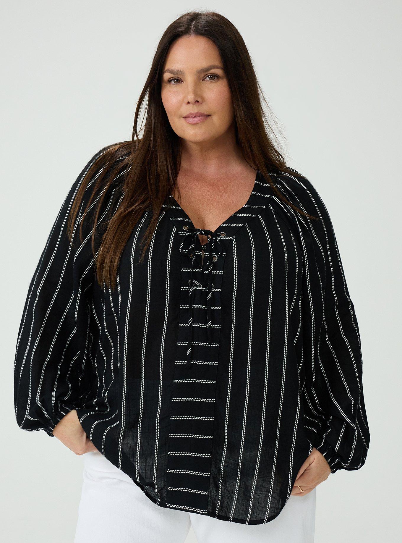 Raglan Lace-Up Blouse, SAIL STRIPE DEEP BLACK BLANC DE BLANC, hi-res