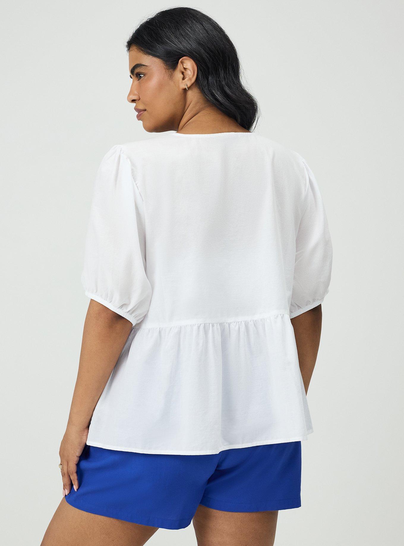 Cotton Puff Sleeve Tie Front Top, BRIGHT WHITE, alternate