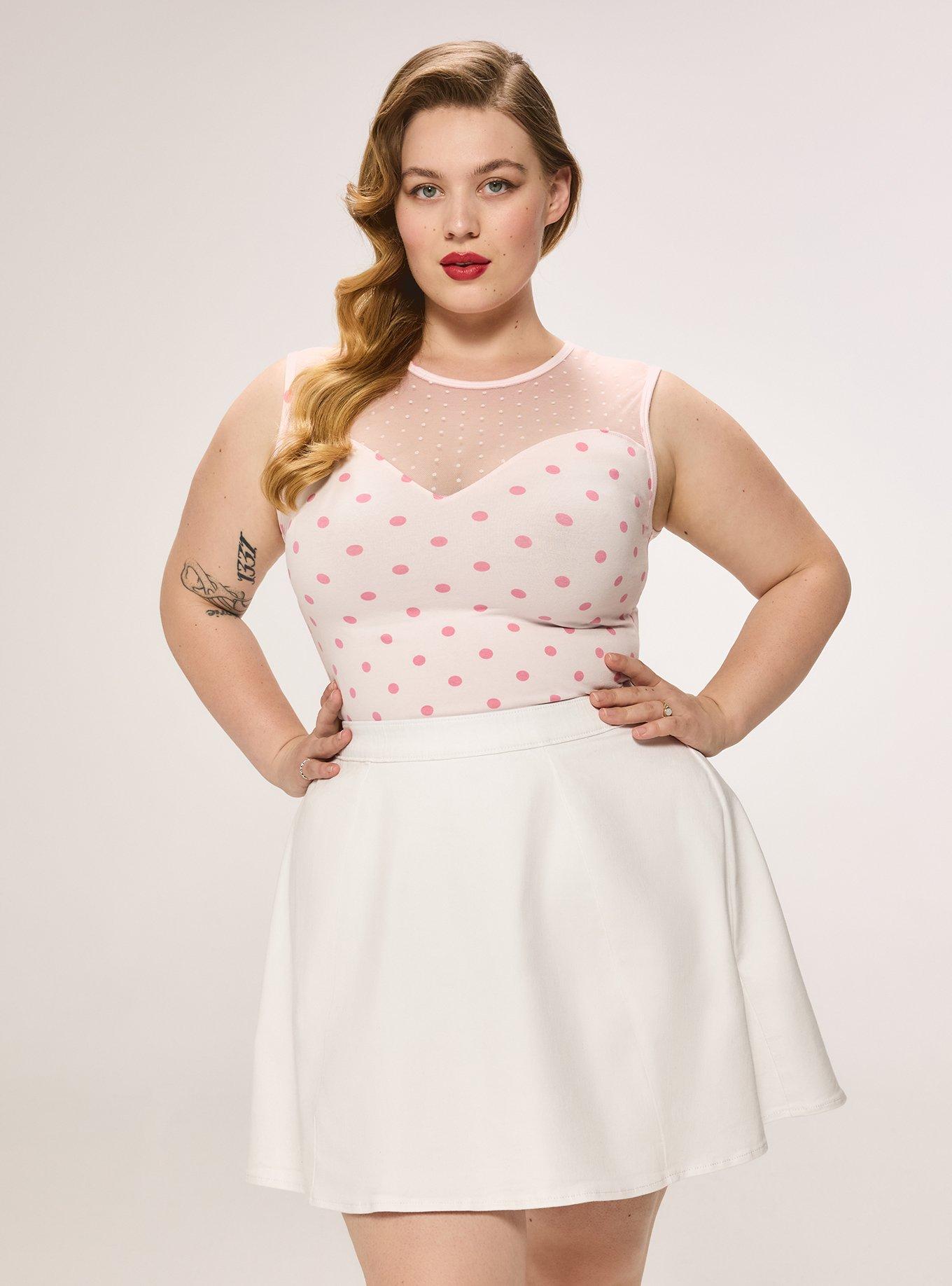 Retro Chic Super Soft Denim Circle Mini Skort, WHITE, alternate