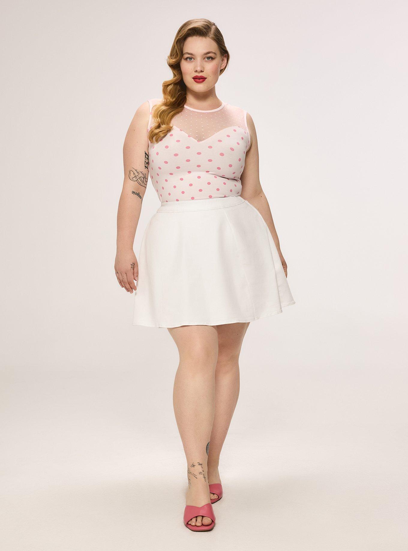 Retro Chic Super Soft Denim Circle Mini Skort, WHITE, hi-res