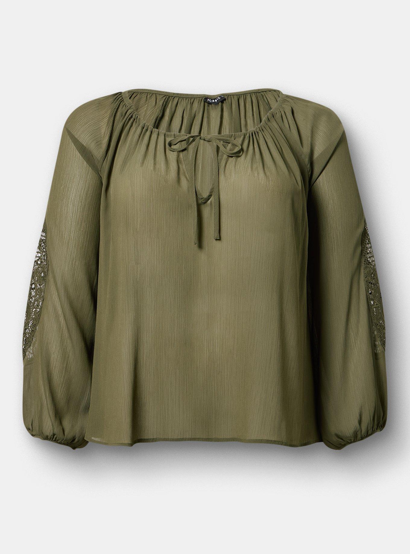 Lace Inset Chiffon Top, DEEP DEPTHS, hi-res