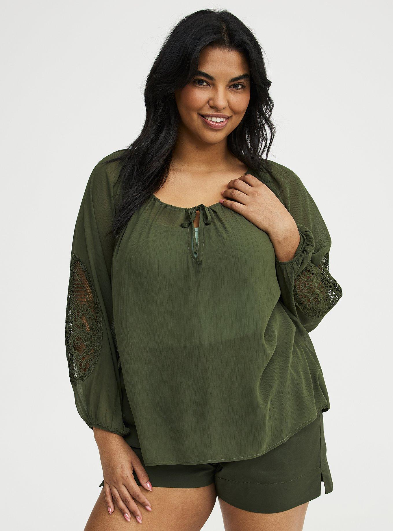 Lace Inset Chiffon Top, DEEP DEPTHS, hi-res