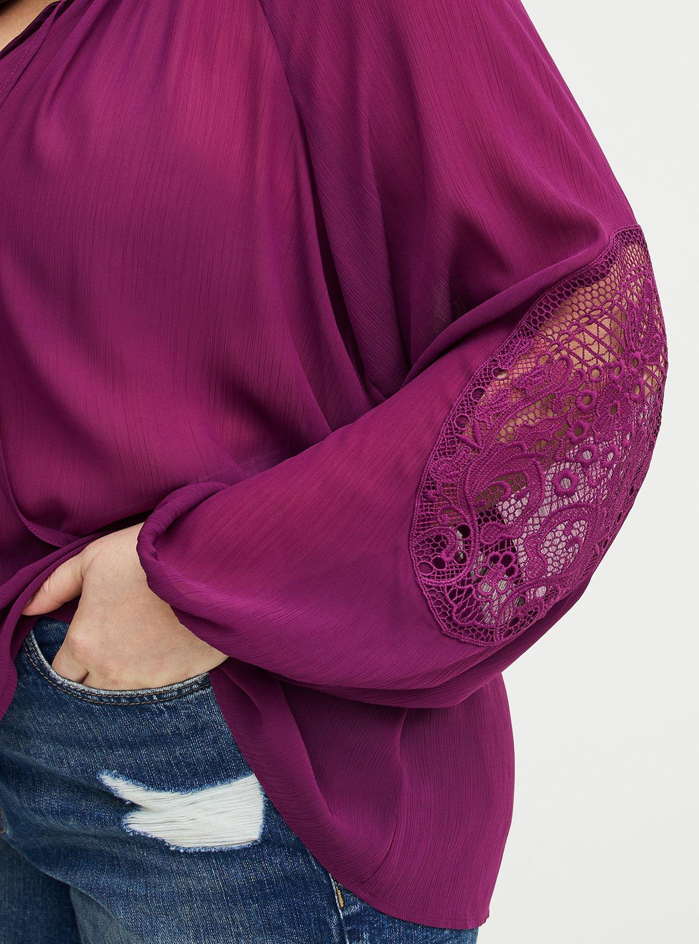 Lace Inset Chiffon Top, PLUM CASPIA, alternate