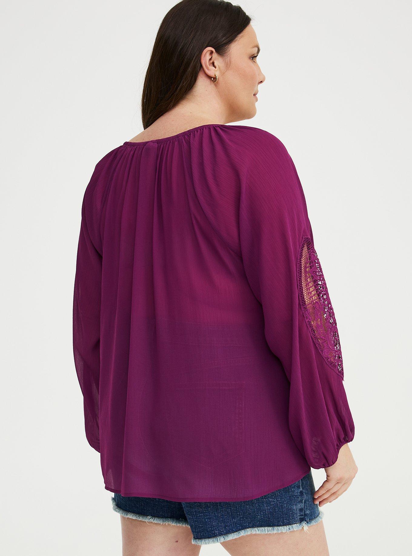 Lace Inset Chiffon Top, PLUM CASPIA, alternate