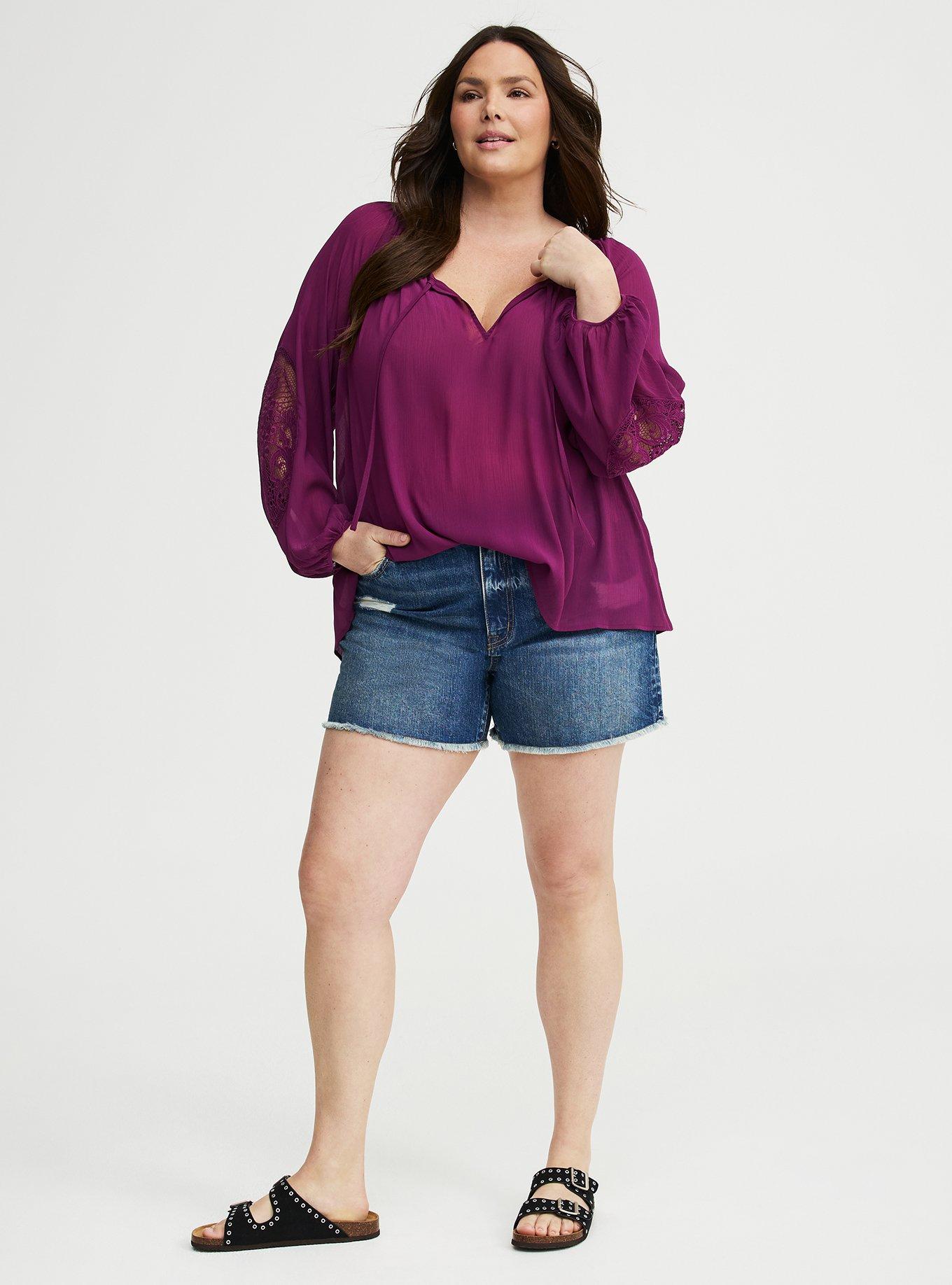 Lace Inset Chiffon Top, PLUM CASPIA, alternate