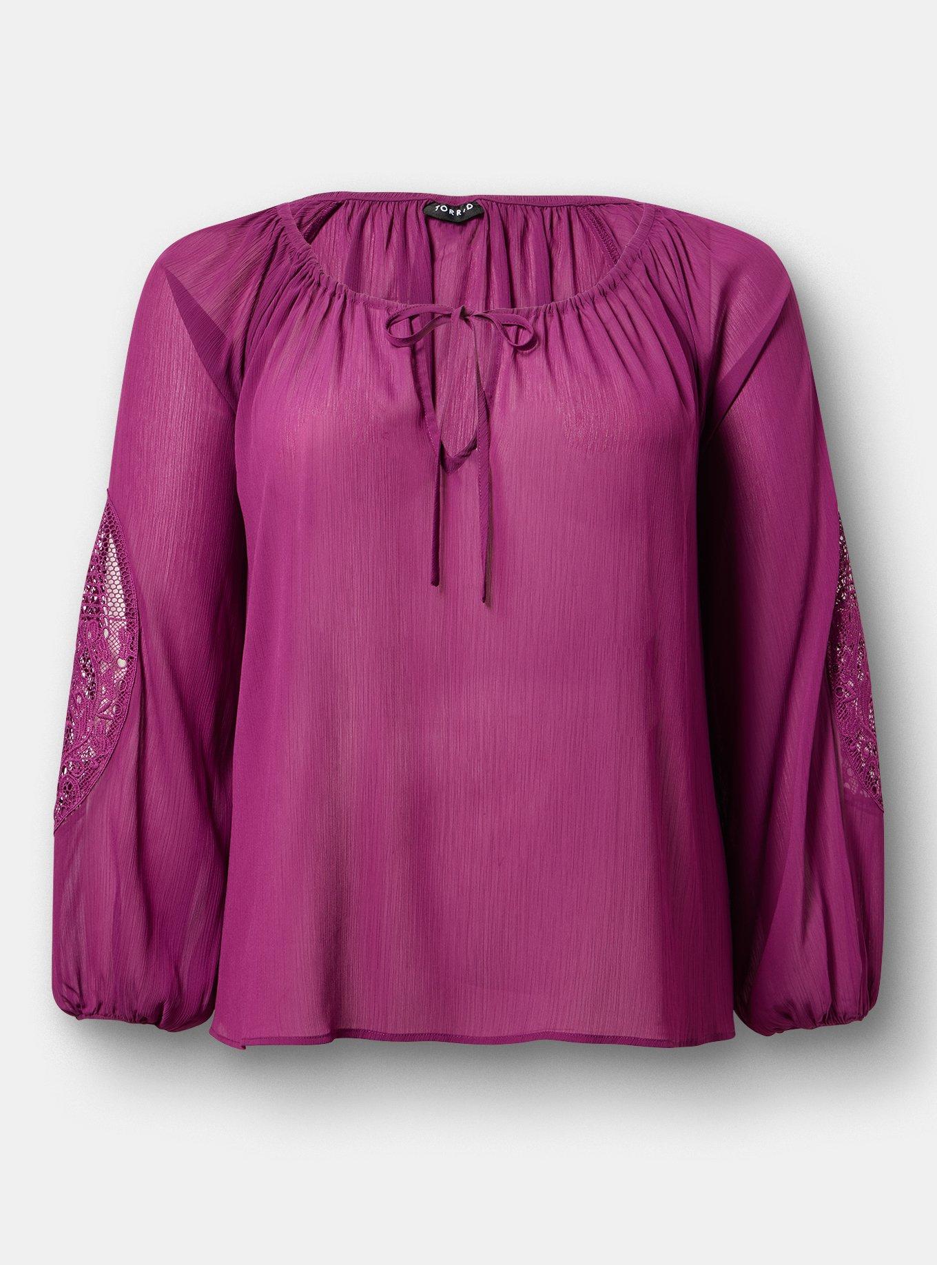 Lace Inset Chiffon Top, PLUM CASPIA, hi-res
