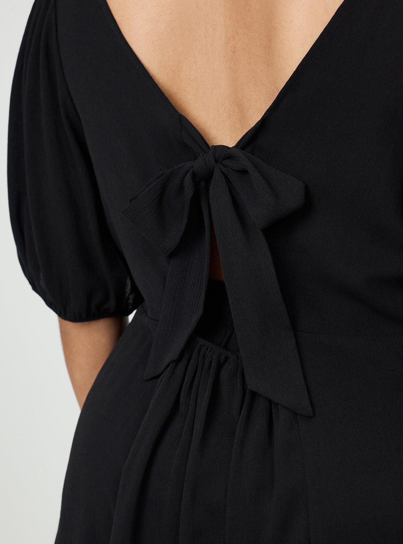 Tie Back Puff Sleeve Top, DEEP BLACK, alternate