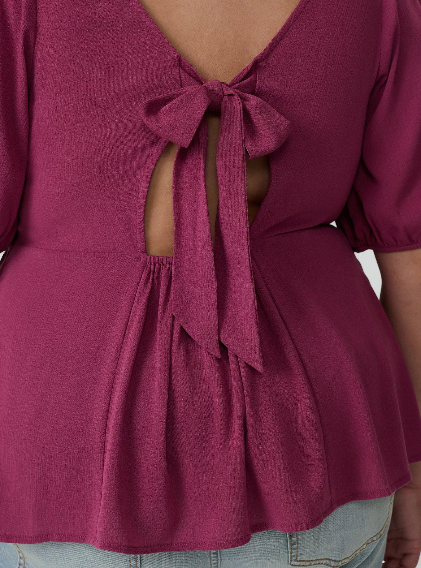 Tie Back Puff Sleeve Top, VIOLET QUARTZ, alternate