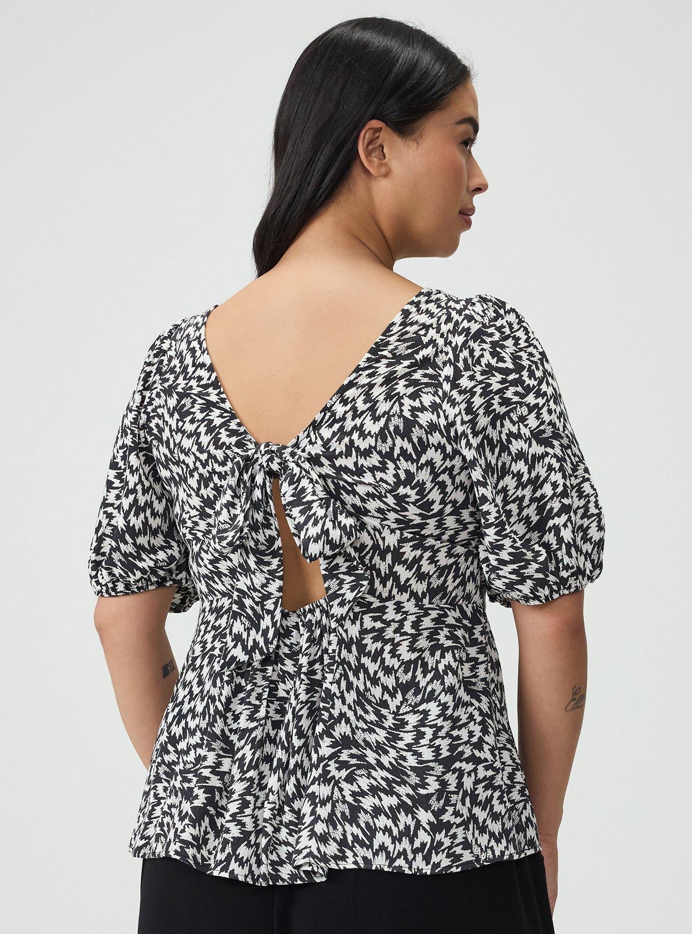 Tie Back Puff Sleeve Top, WHIRLWIND BLACK, alternate