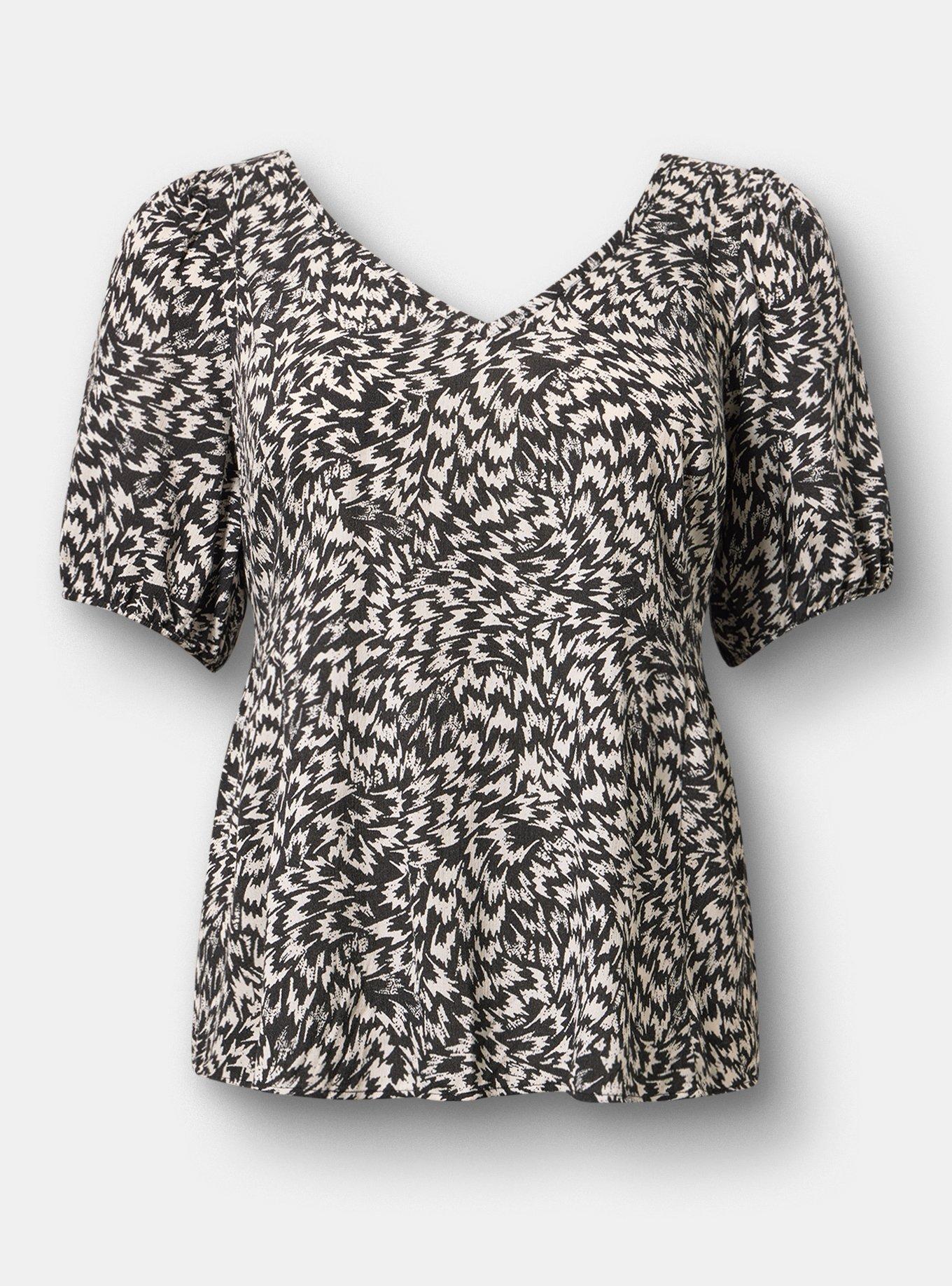 Tie Back Puff Sleeve Top, WHIRLWIND BLACK, hi-res