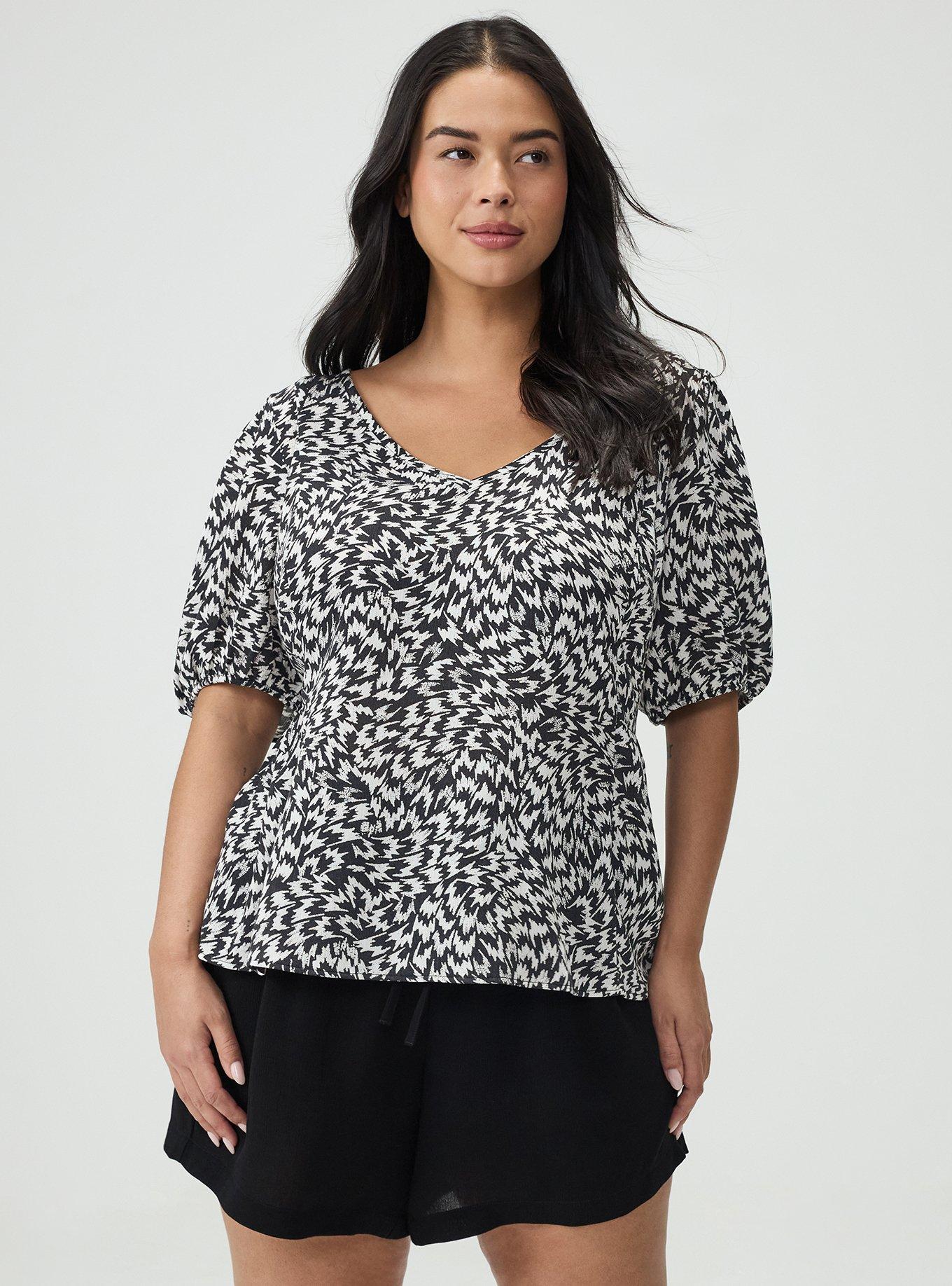 Tie Back Puff Sleeve Top, WHIRLWIND BLACK, hi-res