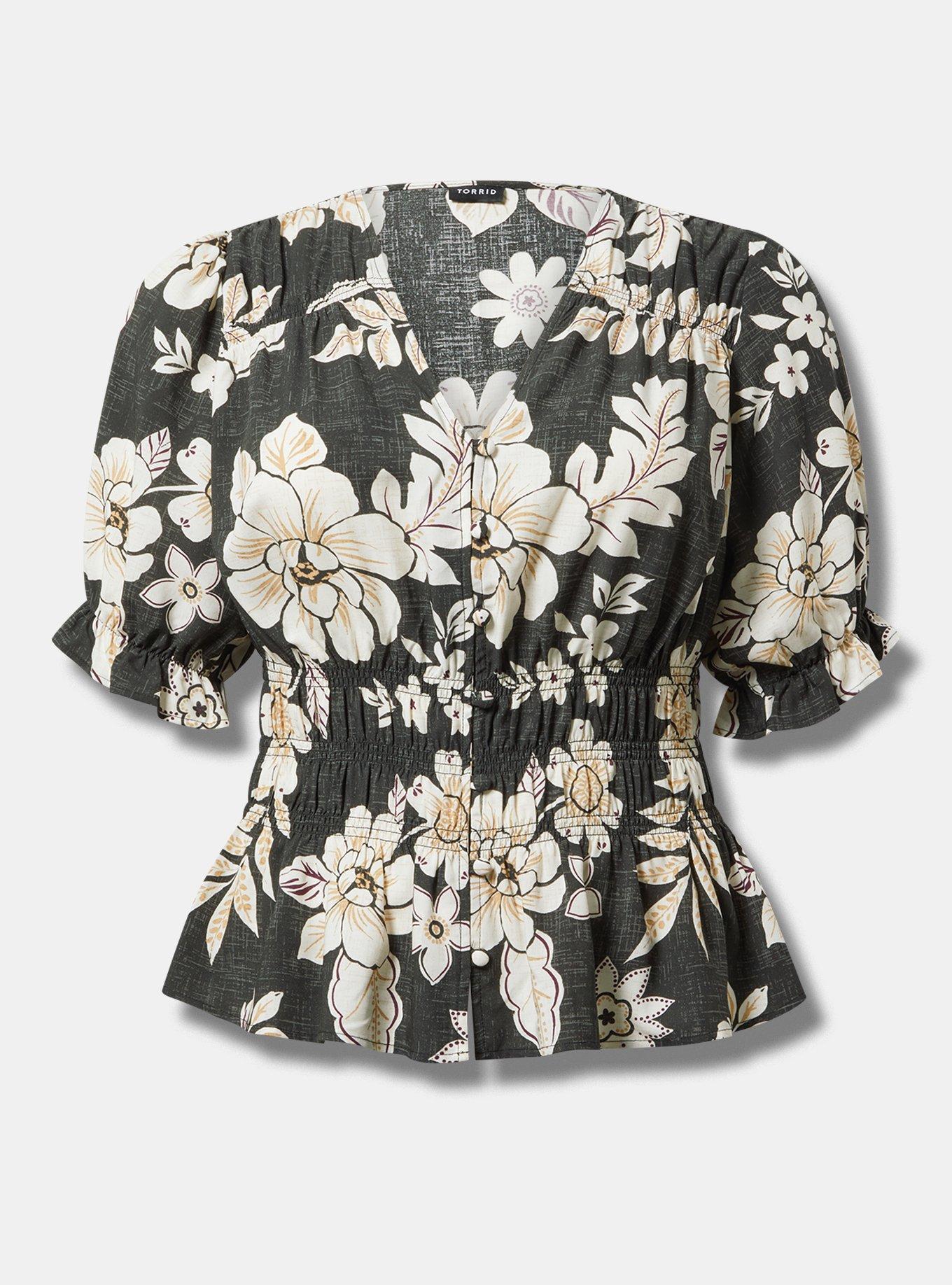 Plus Size - Peplum V-Neck Puff Sleeve Top - Torrid Plus Size - Peplum V-Neck Puff Sleeve Top - Torrid