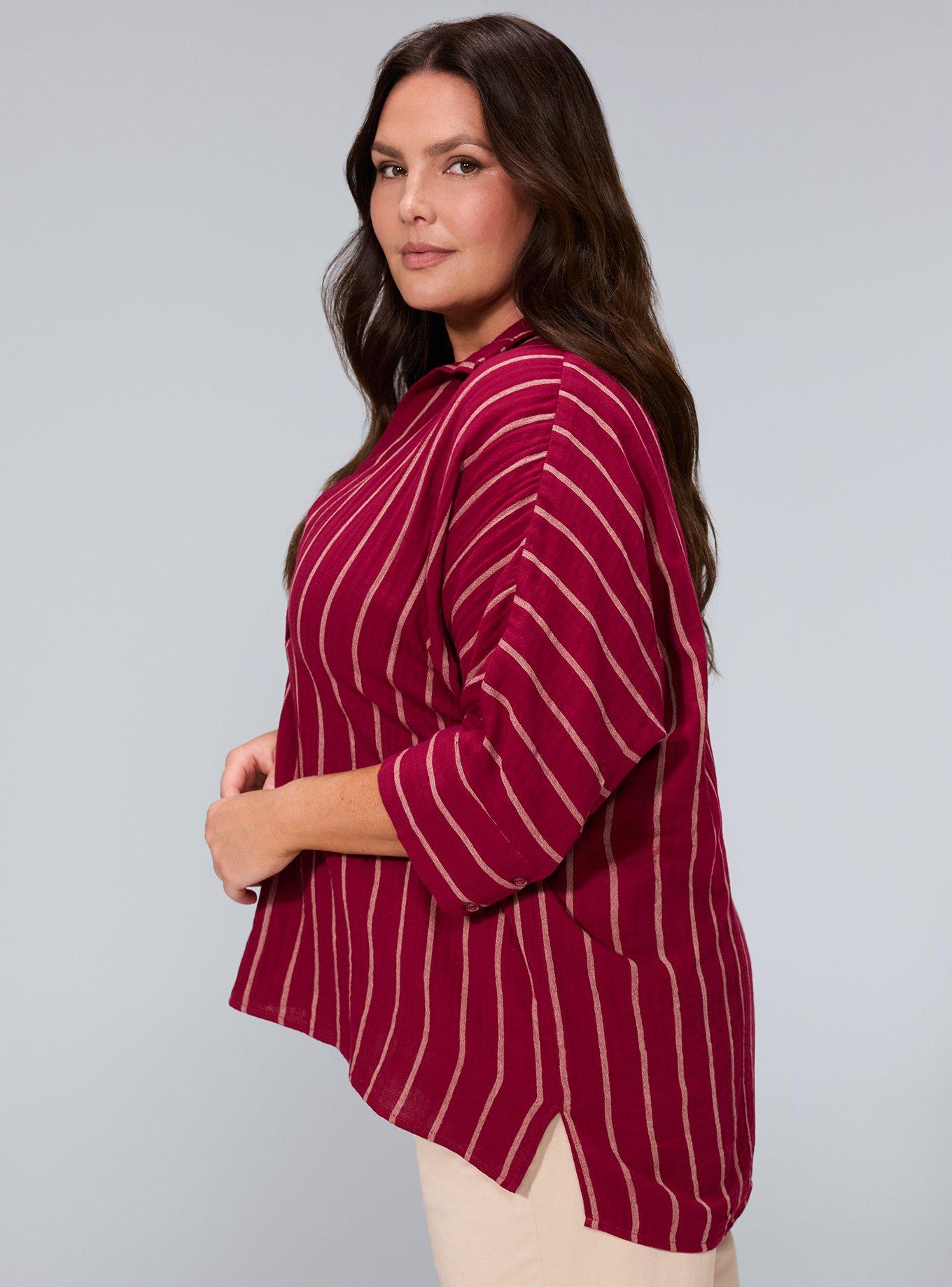 Belle Isle Cotton Linen Popover Tunic, BLEEKER STRIPE BURGUNDY, alternate