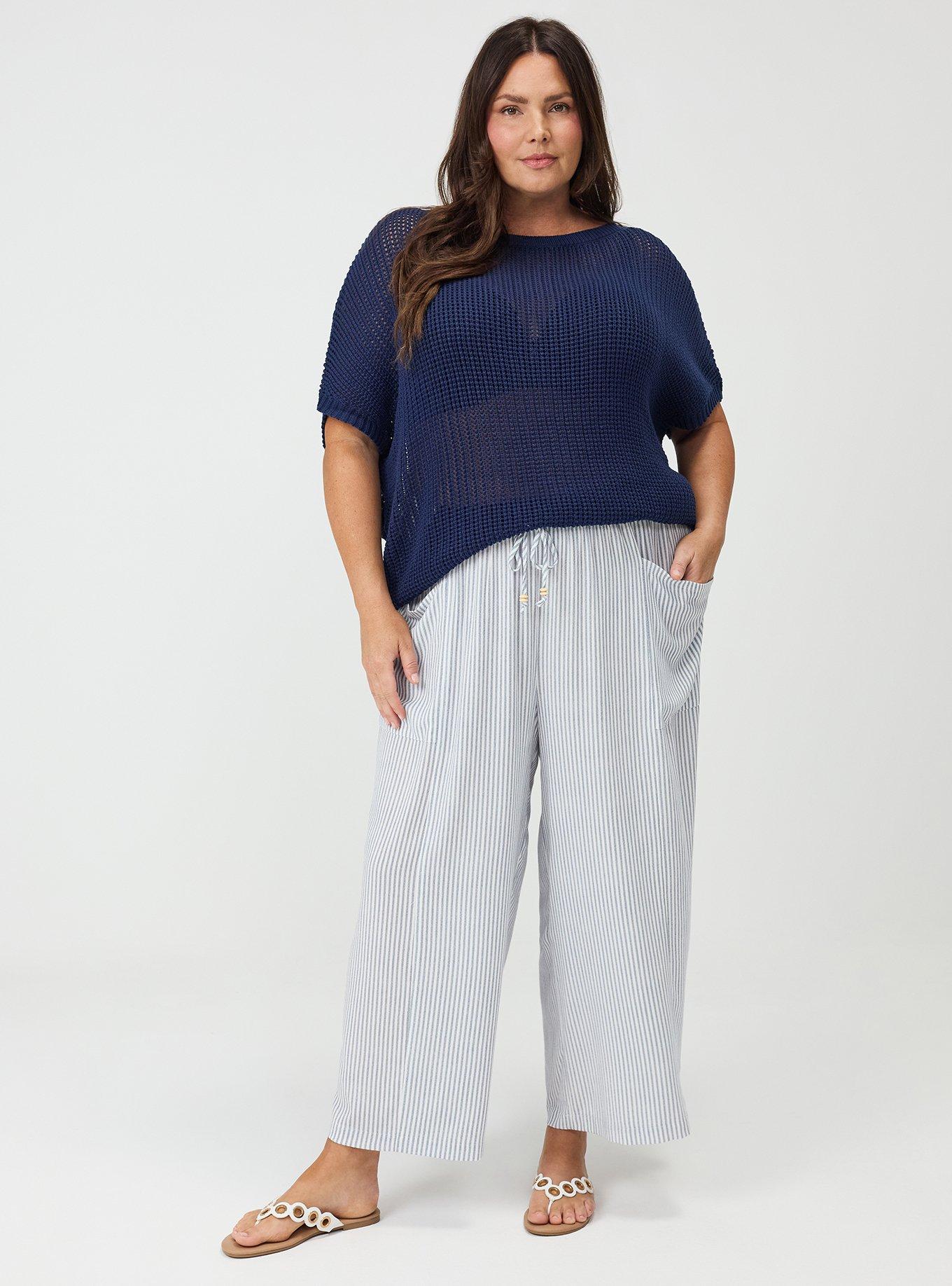 High-Rise Wide-Leg Gauze Pant, PORTER STRIPE NAVY, hi-res