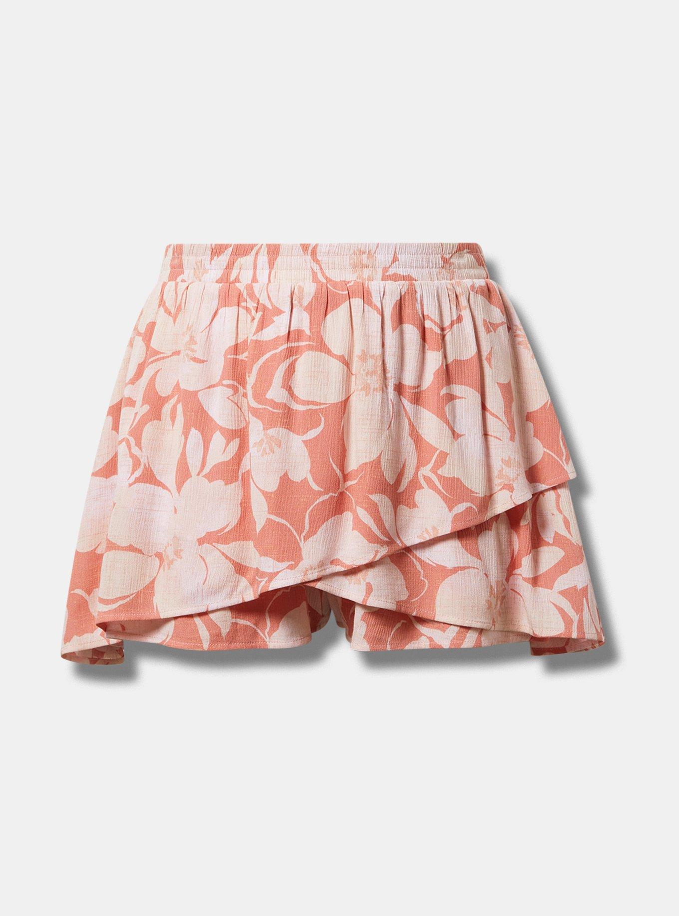Pull-On High-Rise Ruffle Skort, BAJA FLORAL CAMELLIA, flat