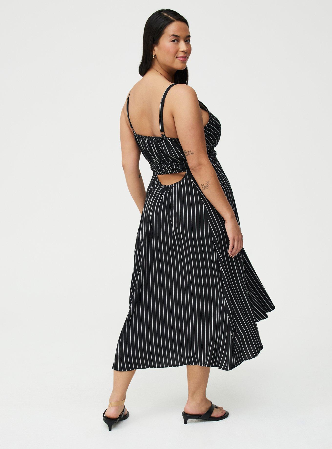 Midi V-Neck Dress, CLOSER STRIPE BLACK, alternate