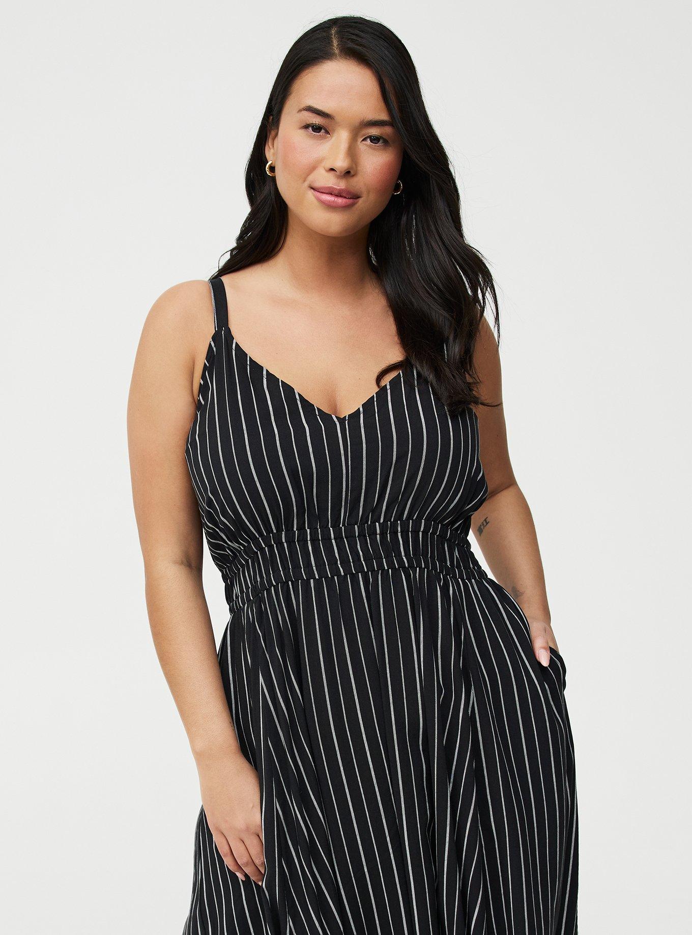 Midi V-Neck Dress, CLOSER STRIPE BLACK, alternate