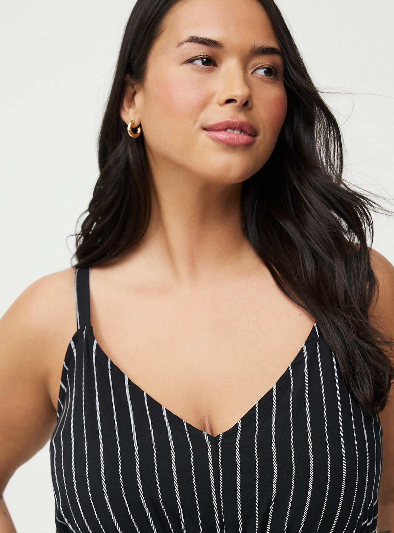 Midi V-Neck Dress, CLOSER STRIPE BLACK, alternate