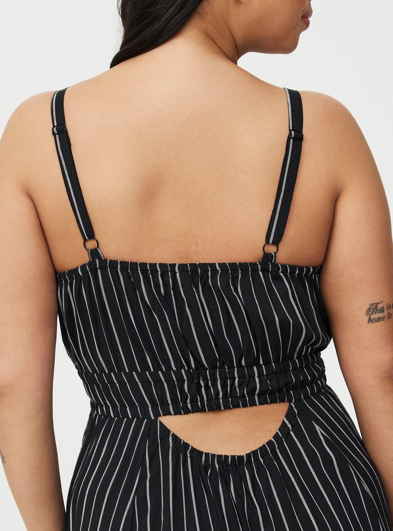 Midi V-Neck Dress, CLOSER STRIPE BLACK, alternate