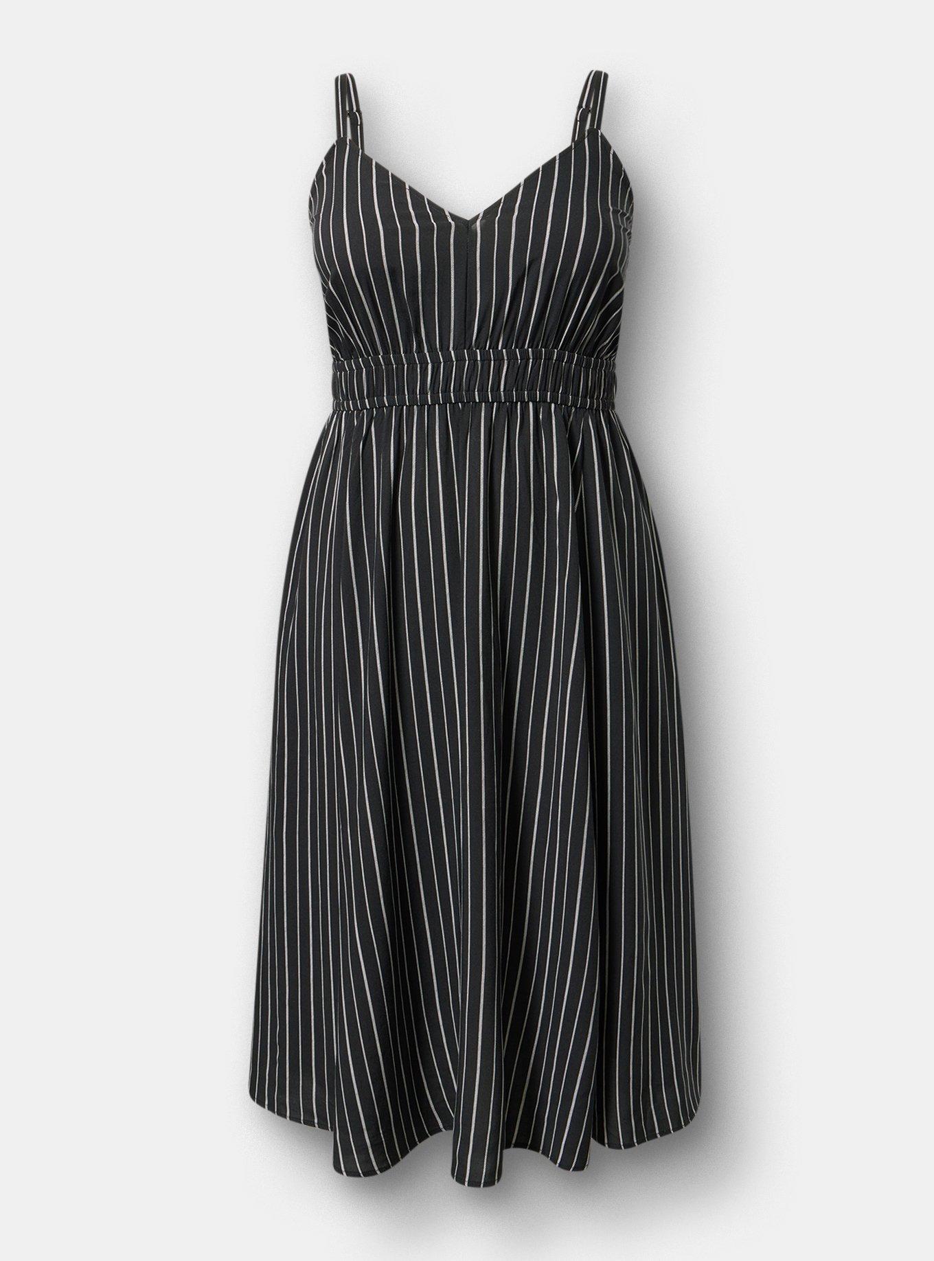 Midi V-Neck Dress, CLOSER STRIPE BLACK, hi-res