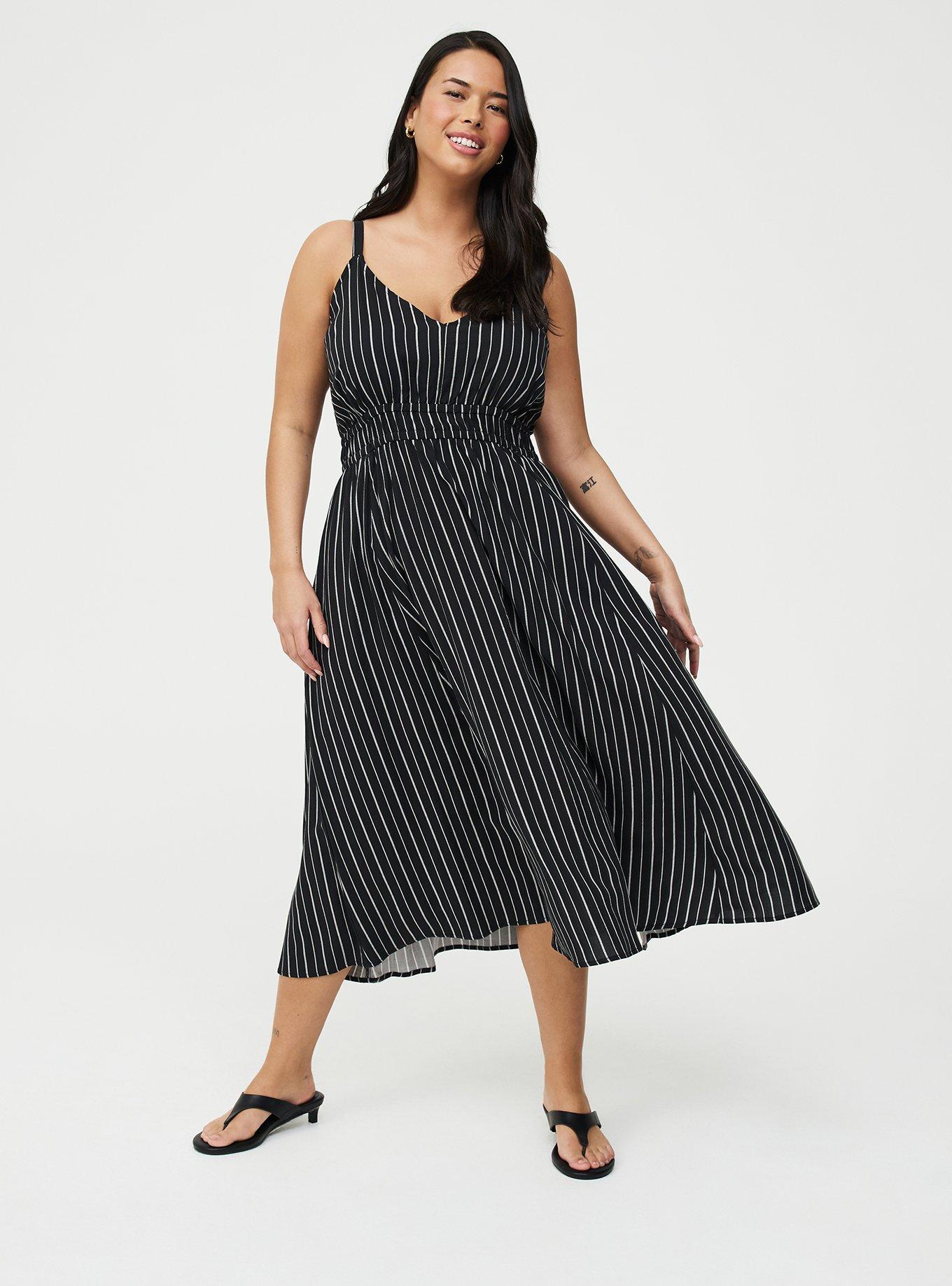 Midi V-Neck Dress, CLOSER STRIPE BLACK, hi-res