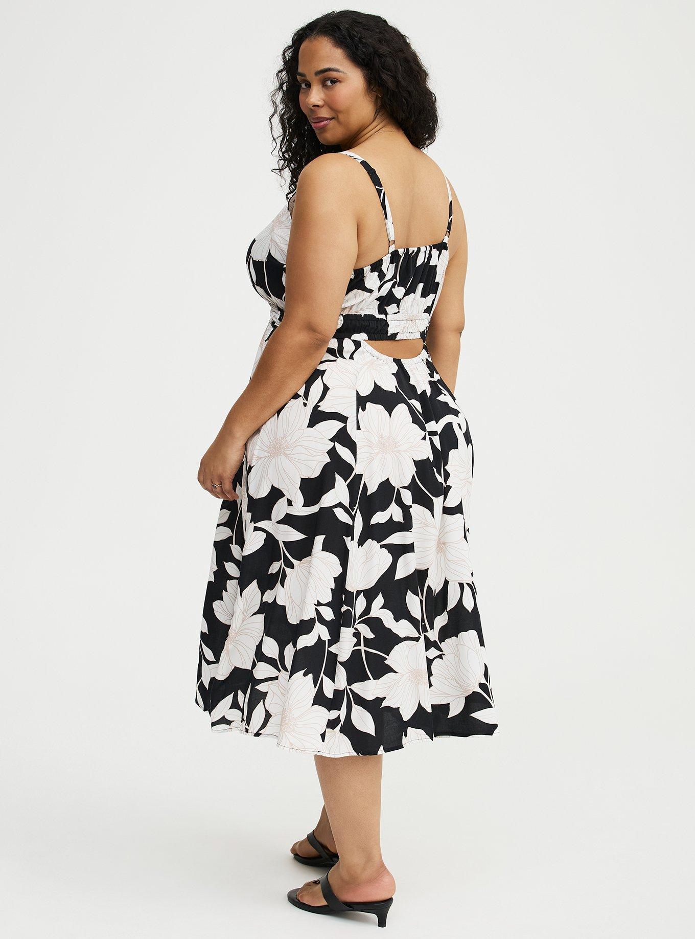 Midi V-Neck Dress, BLUEPRINT FLORAL BLACK, alternate