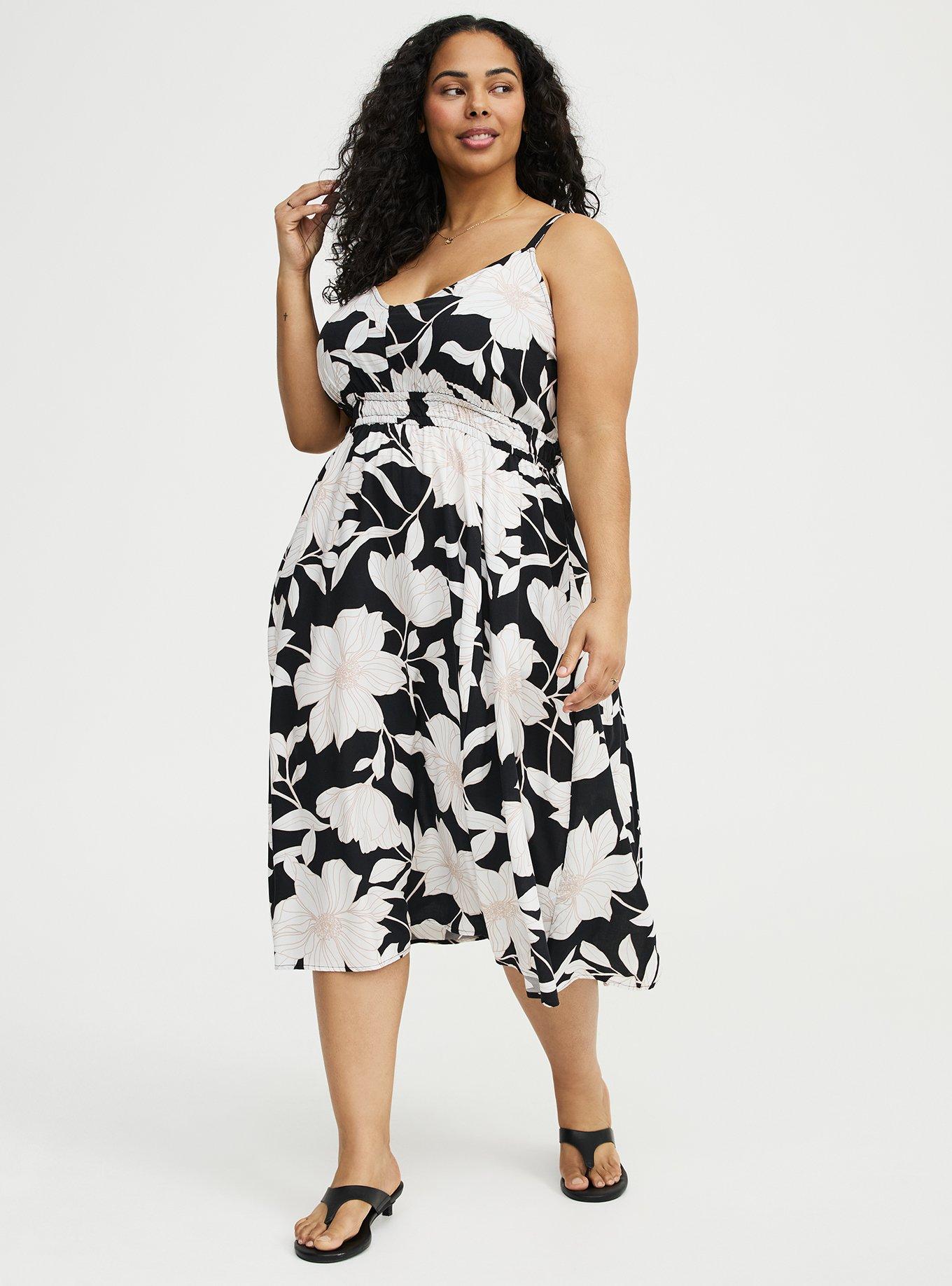 Midi V-Neck Dress, BLUEPRINT FLORAL BLACK, hi-res