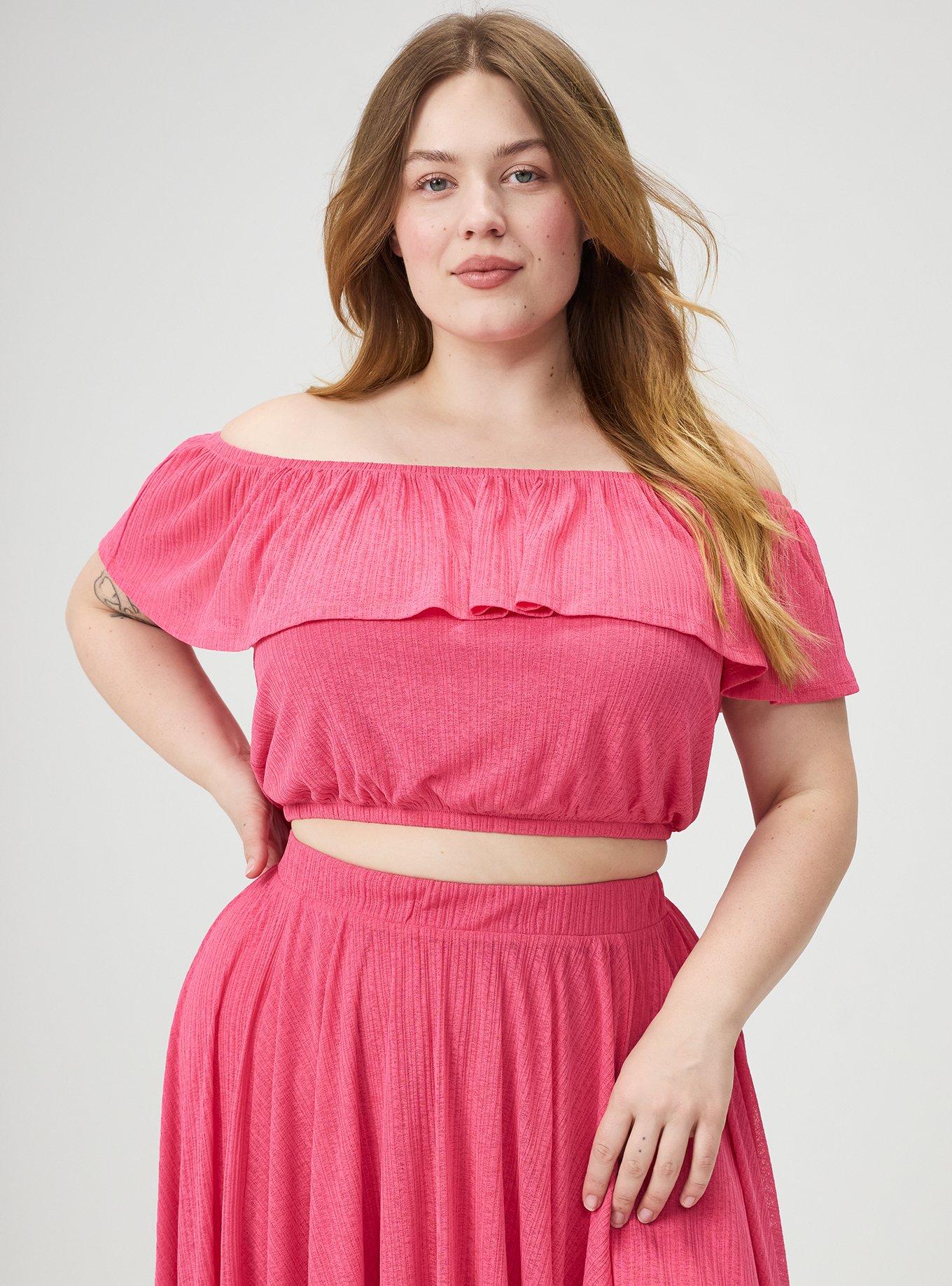 Off-Shoulder Hi-Low Skirt Set, FANDANGO PINK, alternate