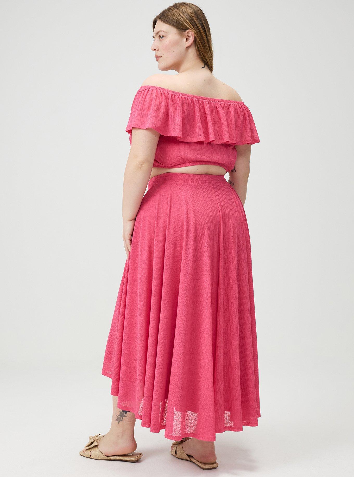 Off-Shoulder Hi-Low Skirt Set, FANDANGO PINK, alternate