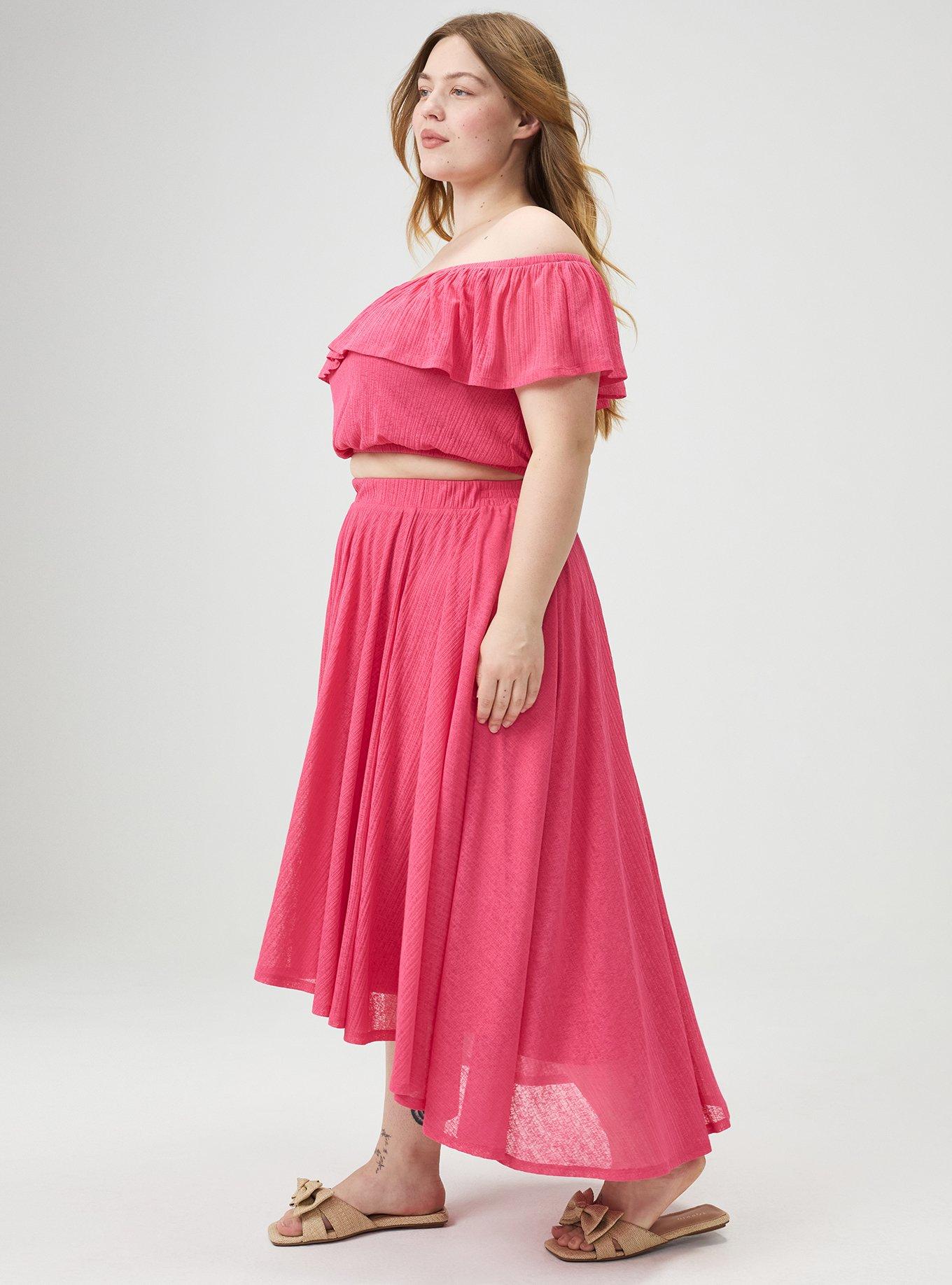 Off-Shoulder Hi-Low Skirt Set, FANDANGO PINK, alternate