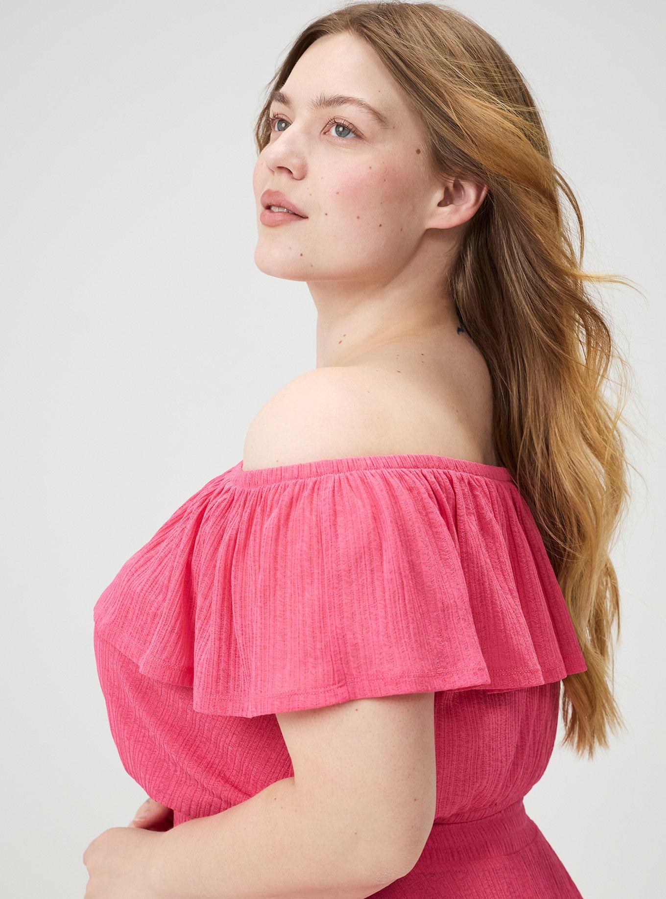 Off-Shoulder Hi-Low Skirt Set, FANDANGO PINK, alternate