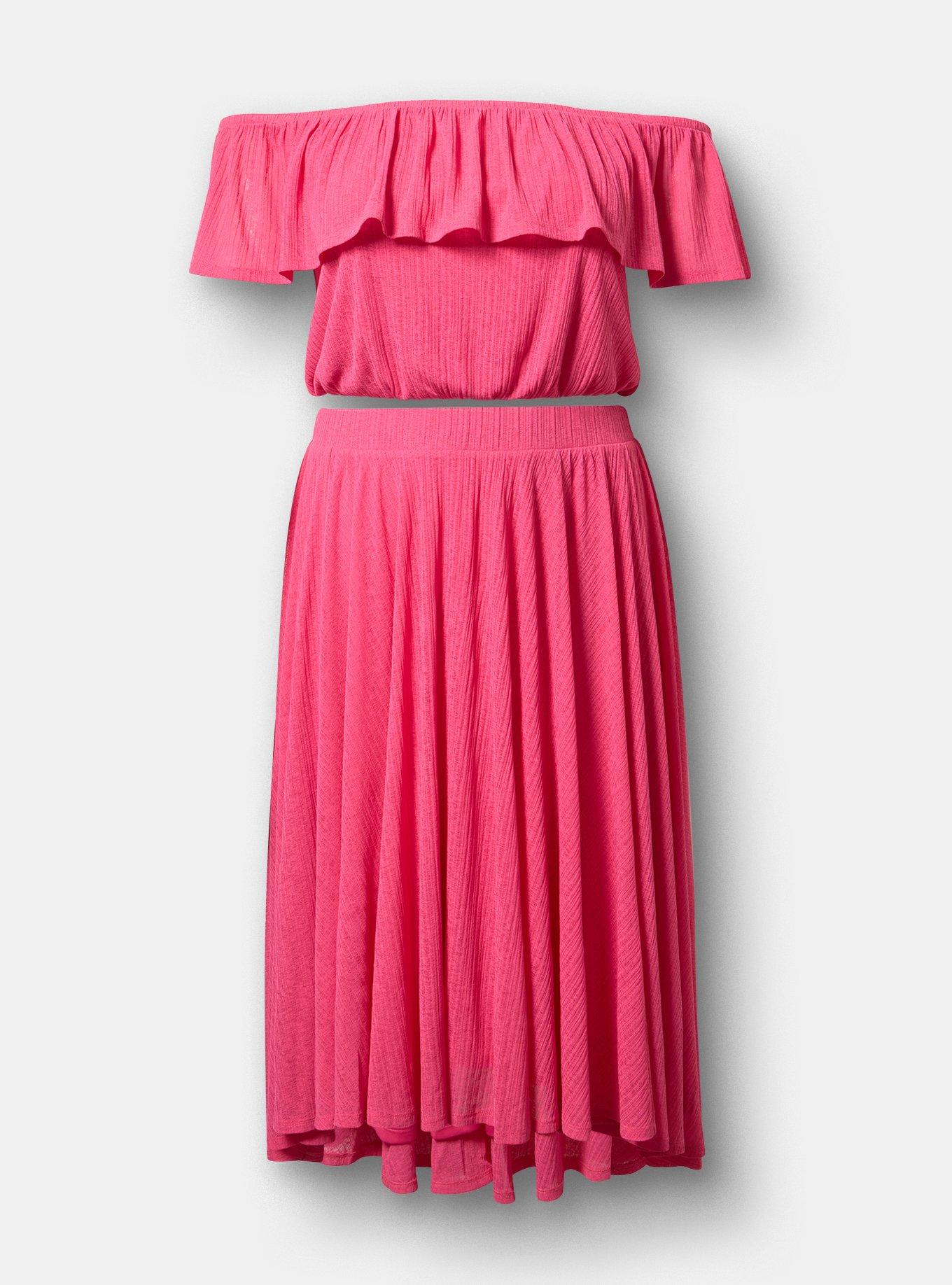 Off-Shoulder Hi-Low Skirt Set, FANDANGO PINK, hi-res