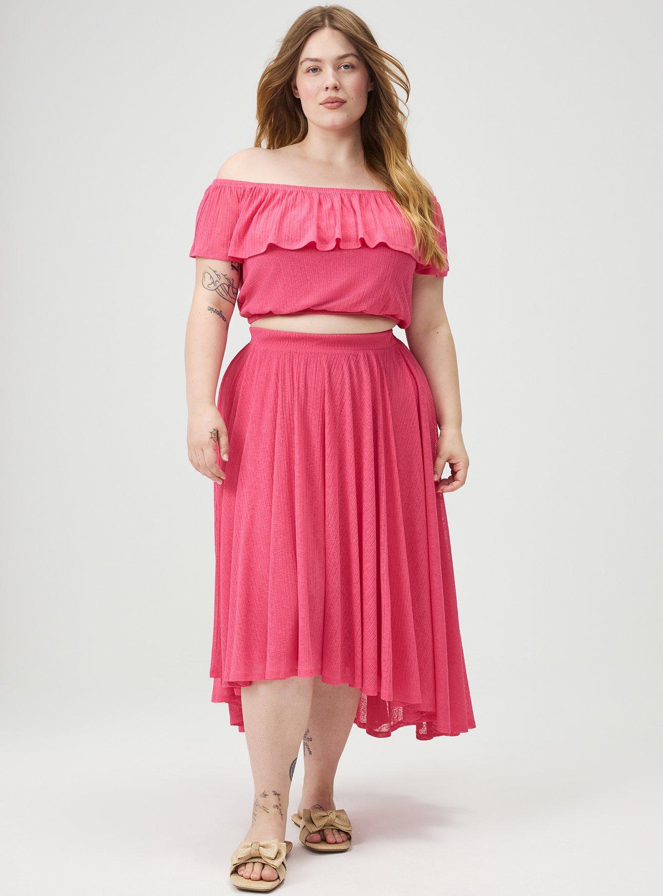 Off-Shoulder Hi-Low Skirt Set, FANDANGO PINK, hi-res