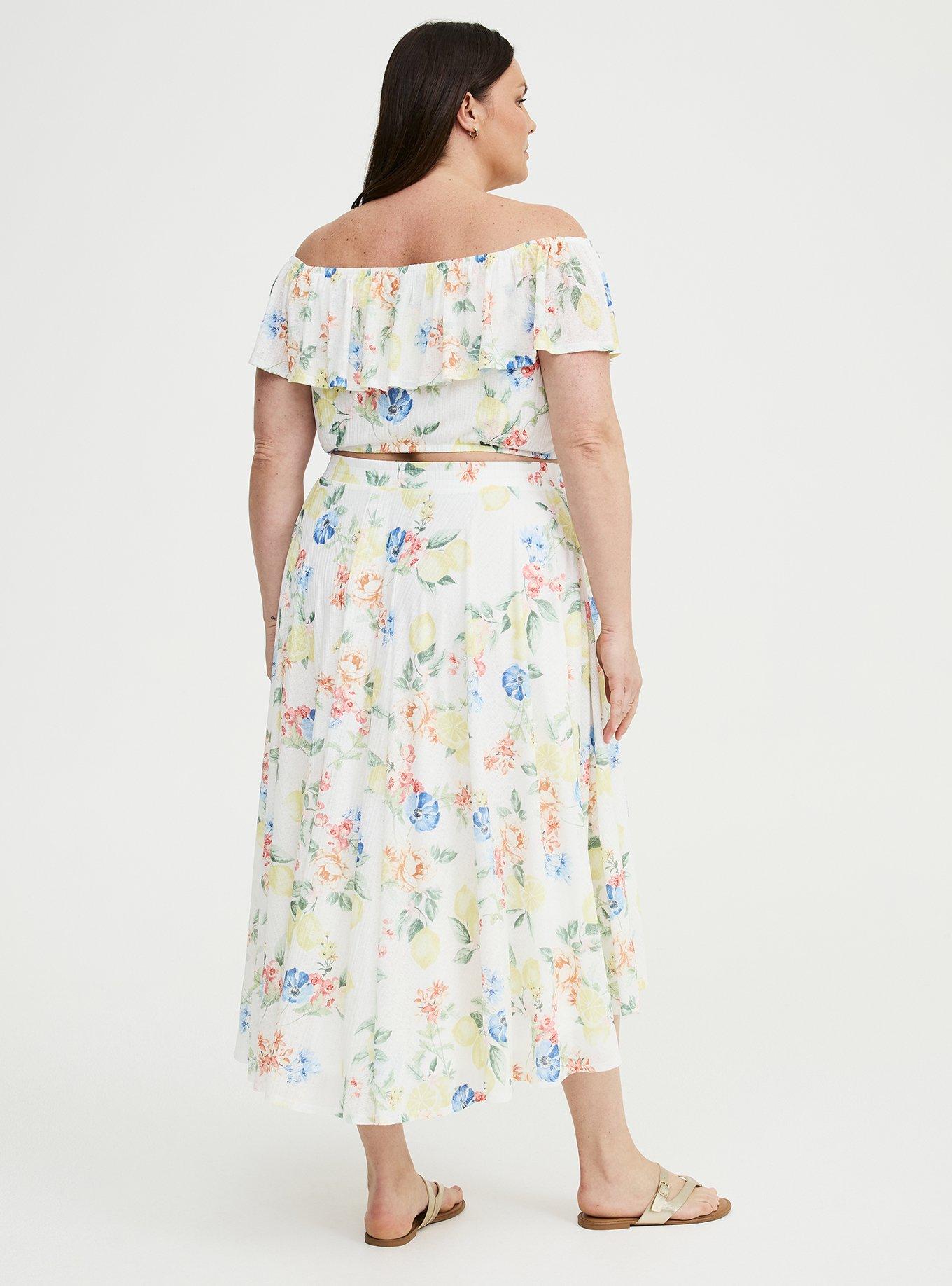 Off-Shoulder Hi-Low Skirt Set, CRUSING LEMON FLORAL WHITE, alternate