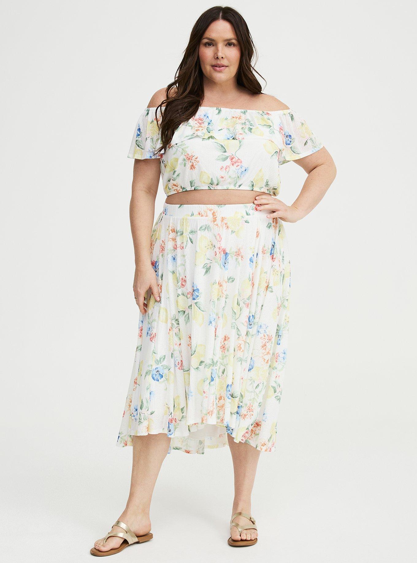 Off-Shoulder Hi-Low Skirt Set, CRUSING LEMON FLORAL WHITE, hi-res