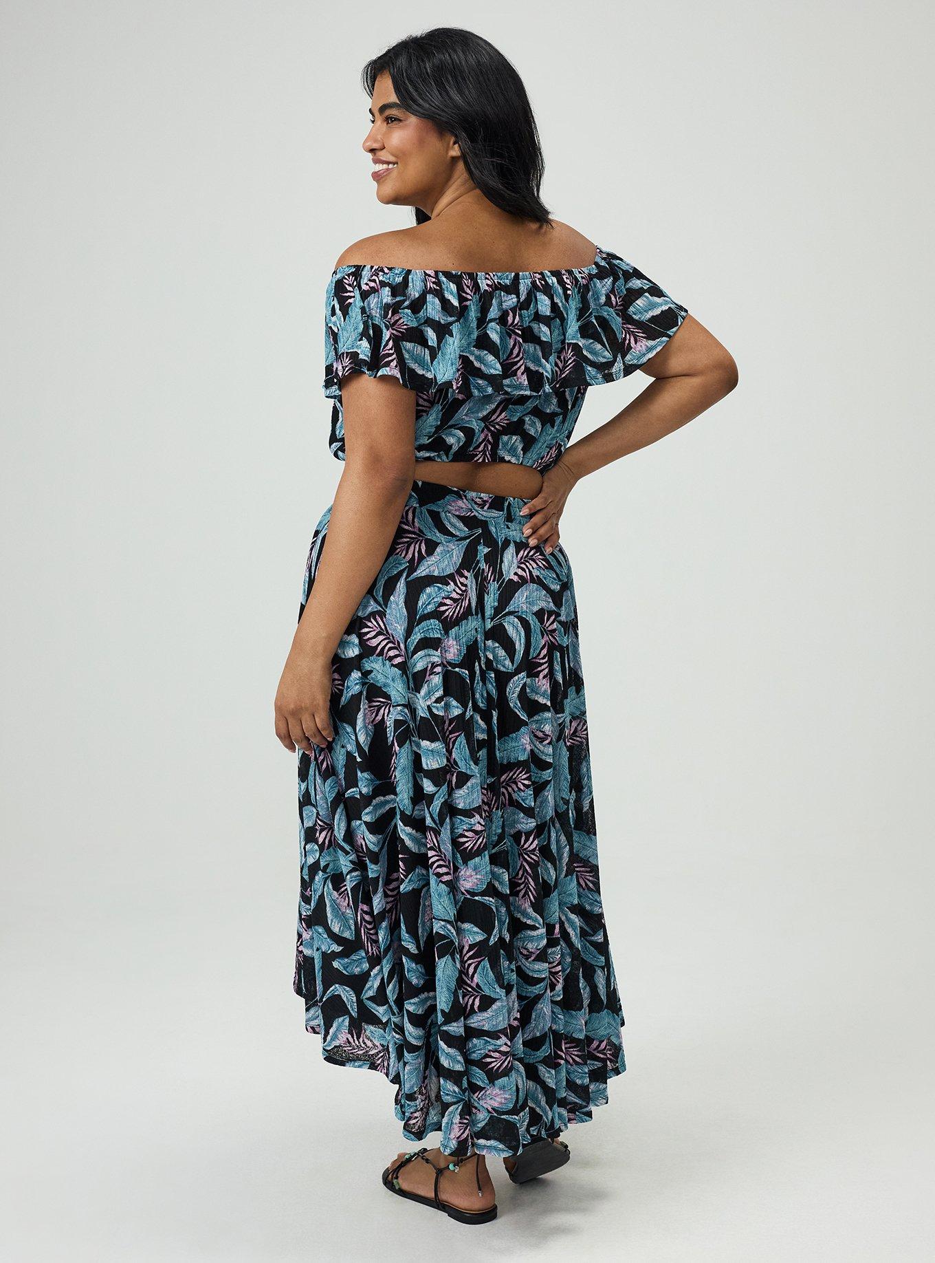 Off-Shoulder Hi-Low Skirt Set, PRETTY TROPICAL MULTI, alternate