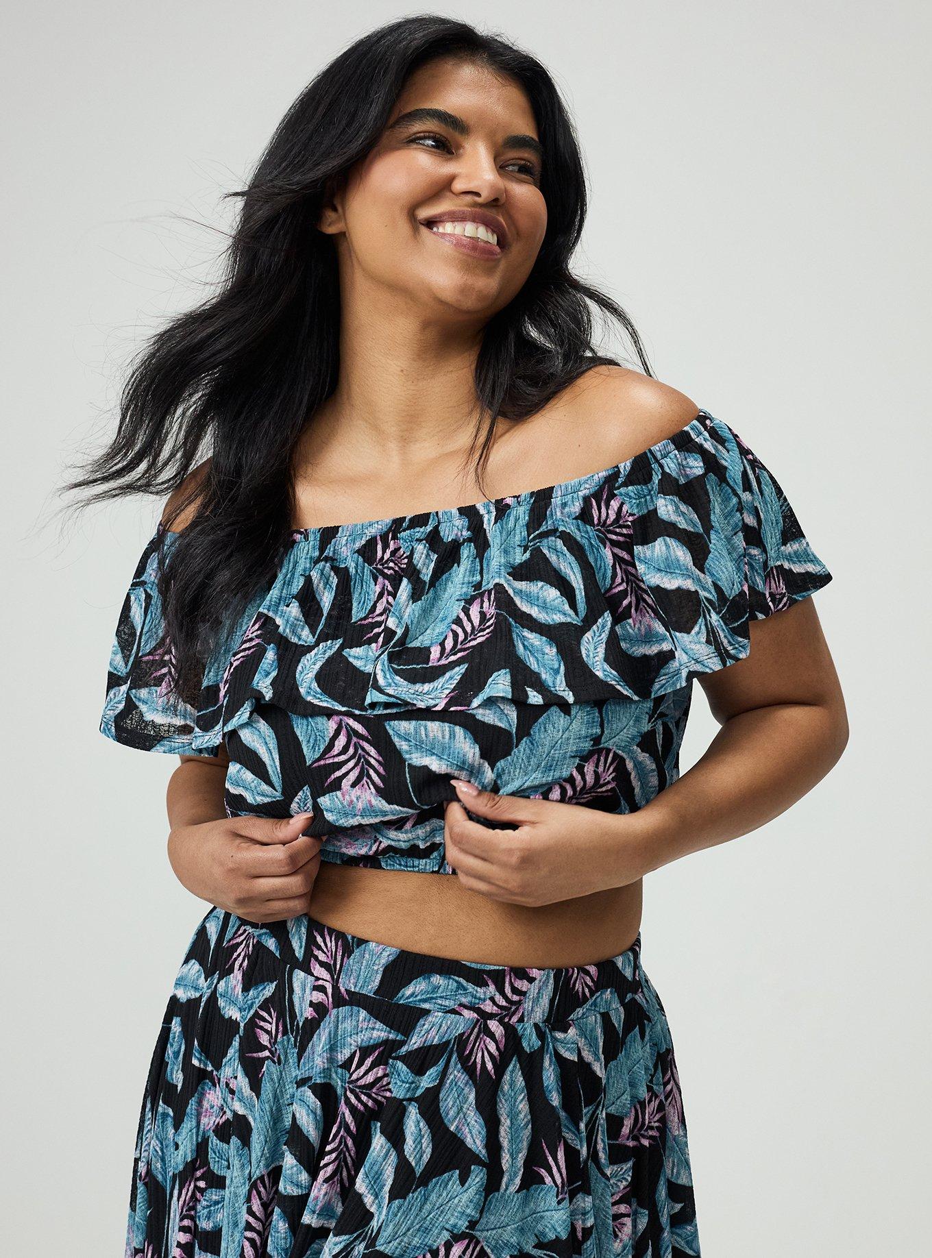 Off-Shoulder Hi-Low Skirt Set, PRETTY TROPICAL MULTI, alternate