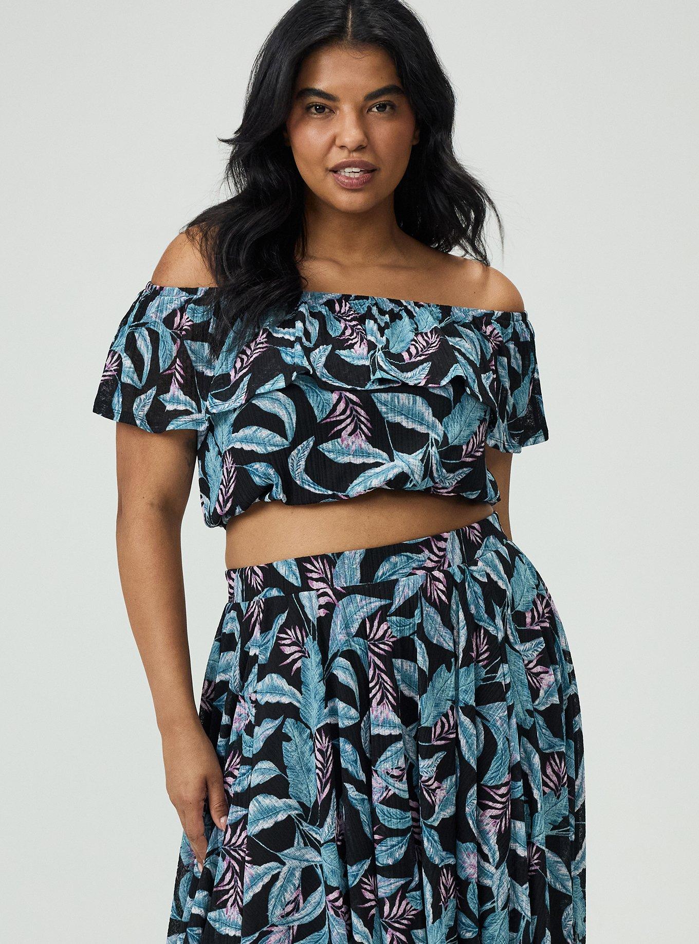 Off-Shoulder Hi-Low Skirt Set, PRETTY TROPICAL MULTI, alternate