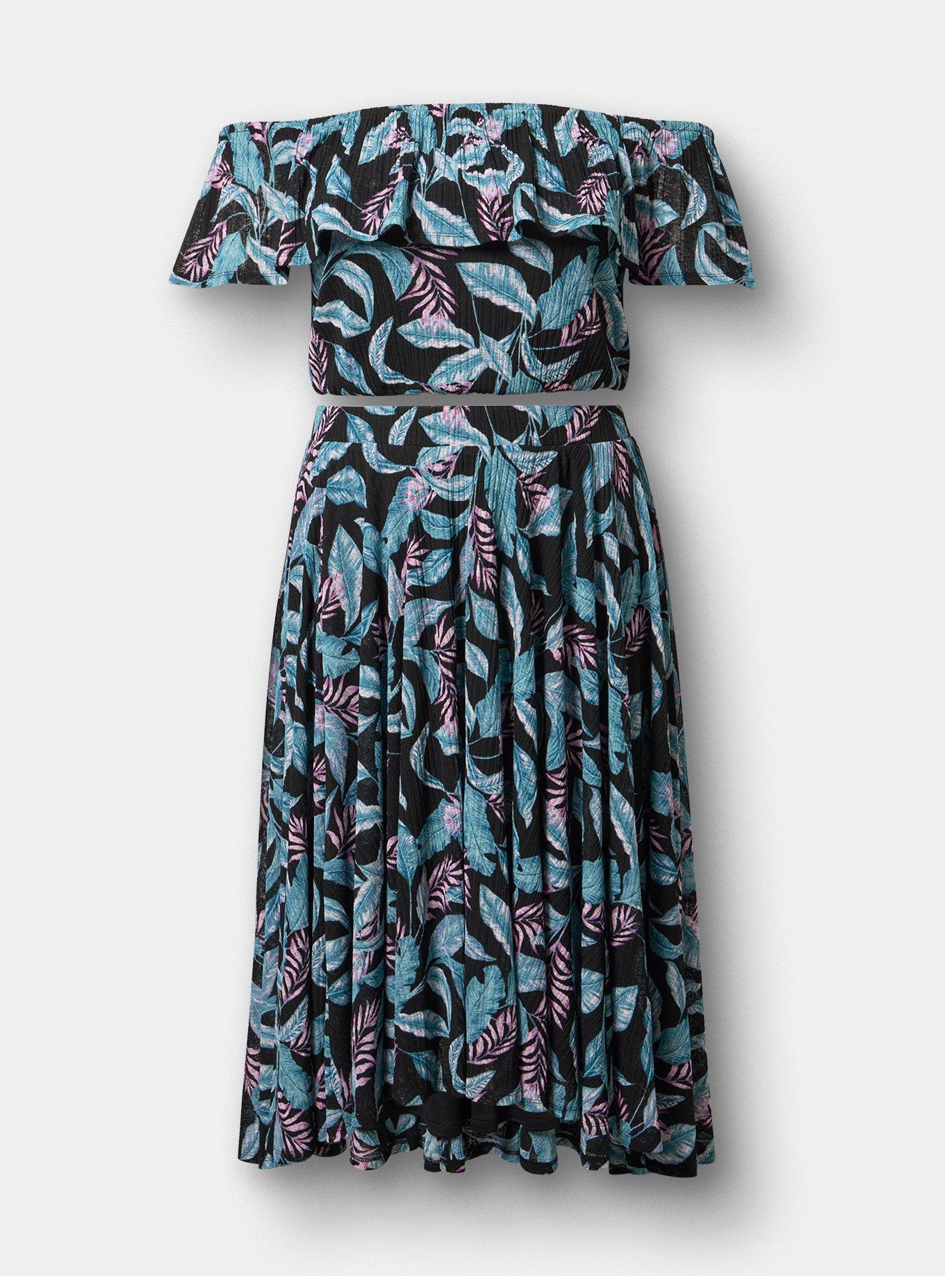 Off-Shoulder Hi-Low Skirt Set, PRETTY TROPICAL MULTI, hi-res