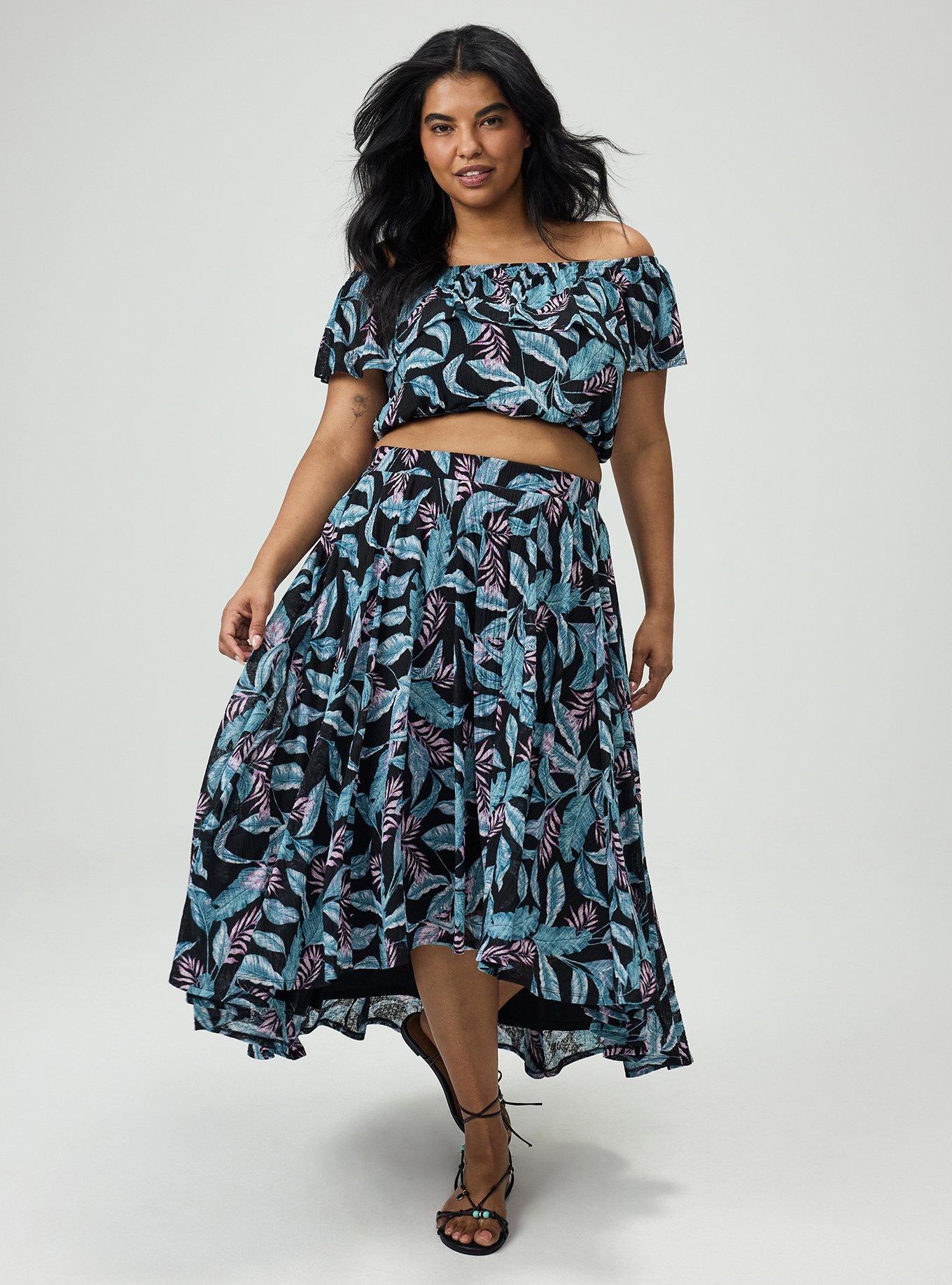 Off-Shoulder Hi-Low Skirt Set, PRETTY TROPICAL MULTI, hi-res