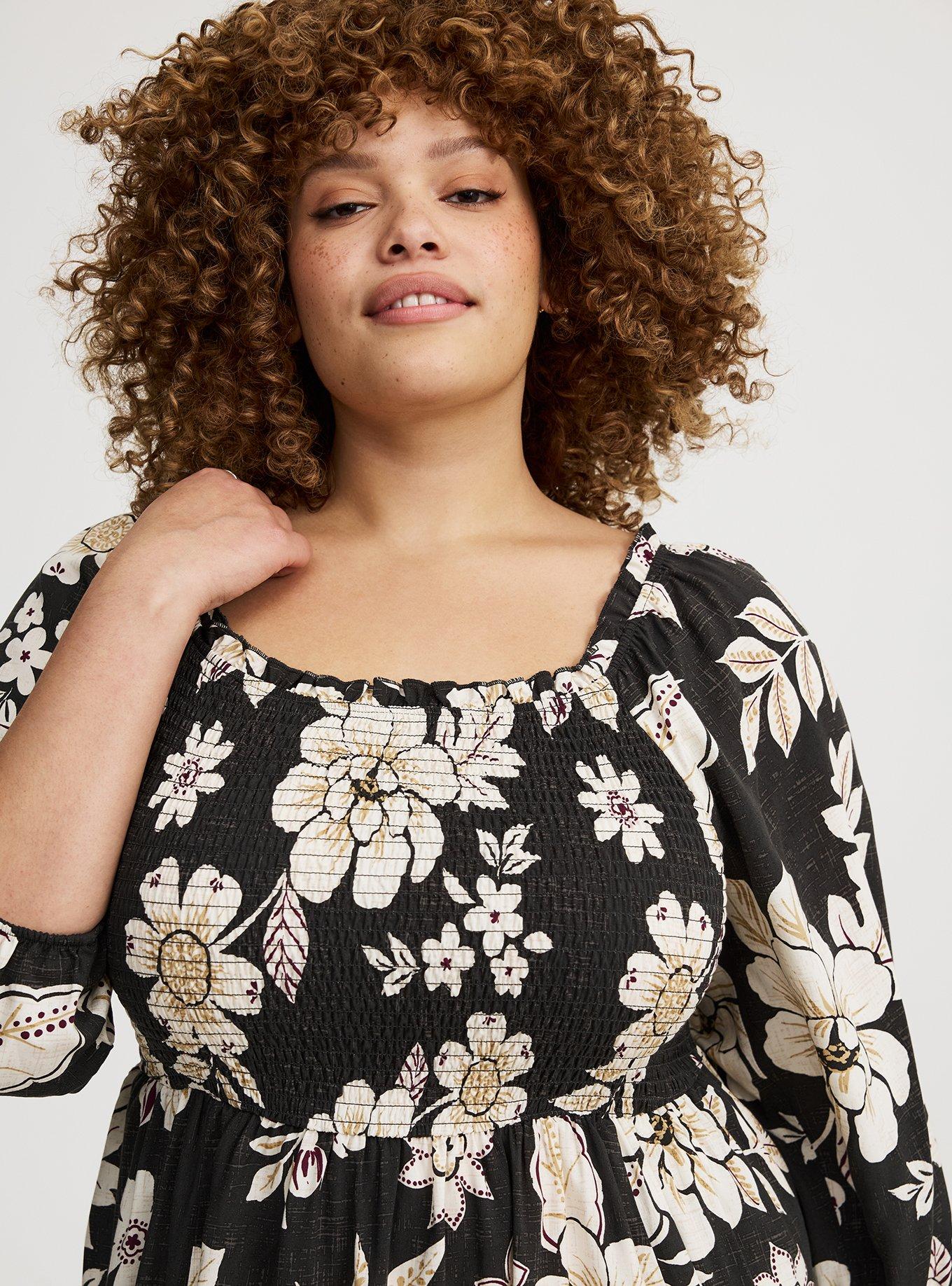 Challis Puff Sleeve Tea Length Dress