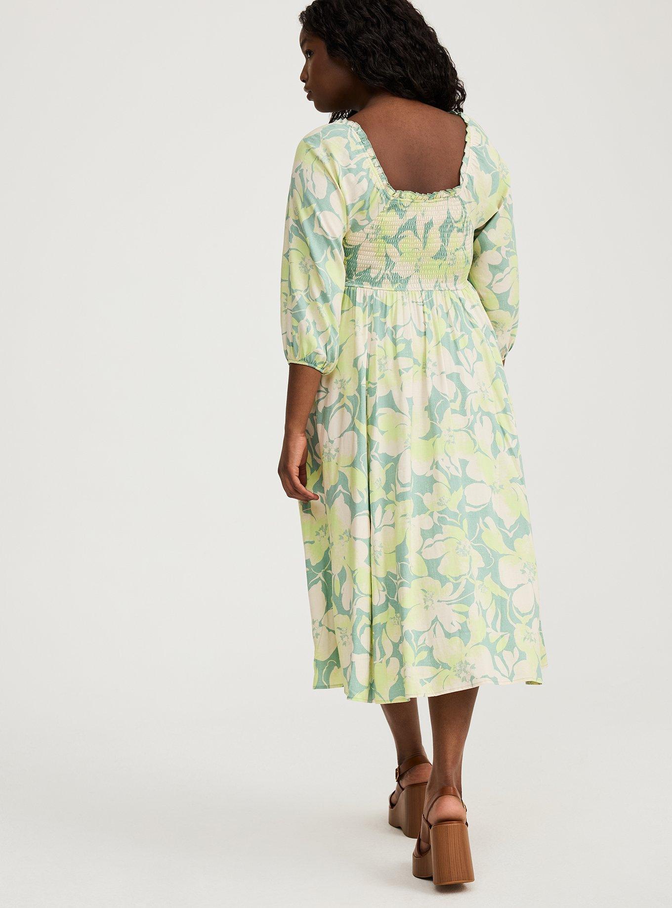 Challis Puff Sleeve Tea Length Dress