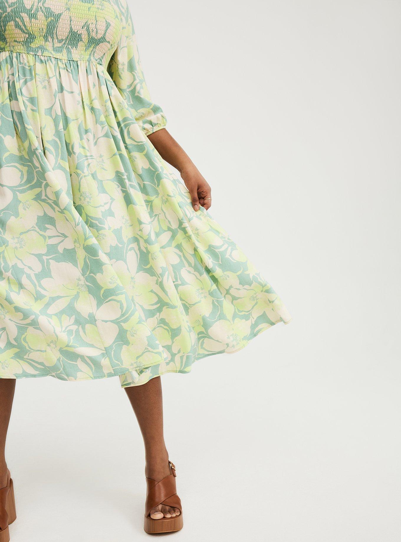 Challis Puff Sleeve Tea Length Dress