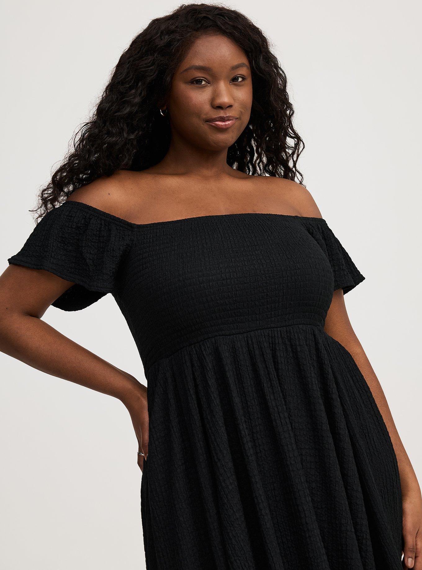 crepe off the shoulder wedding dress Crepe Fit-And-Flare Wedding Dress