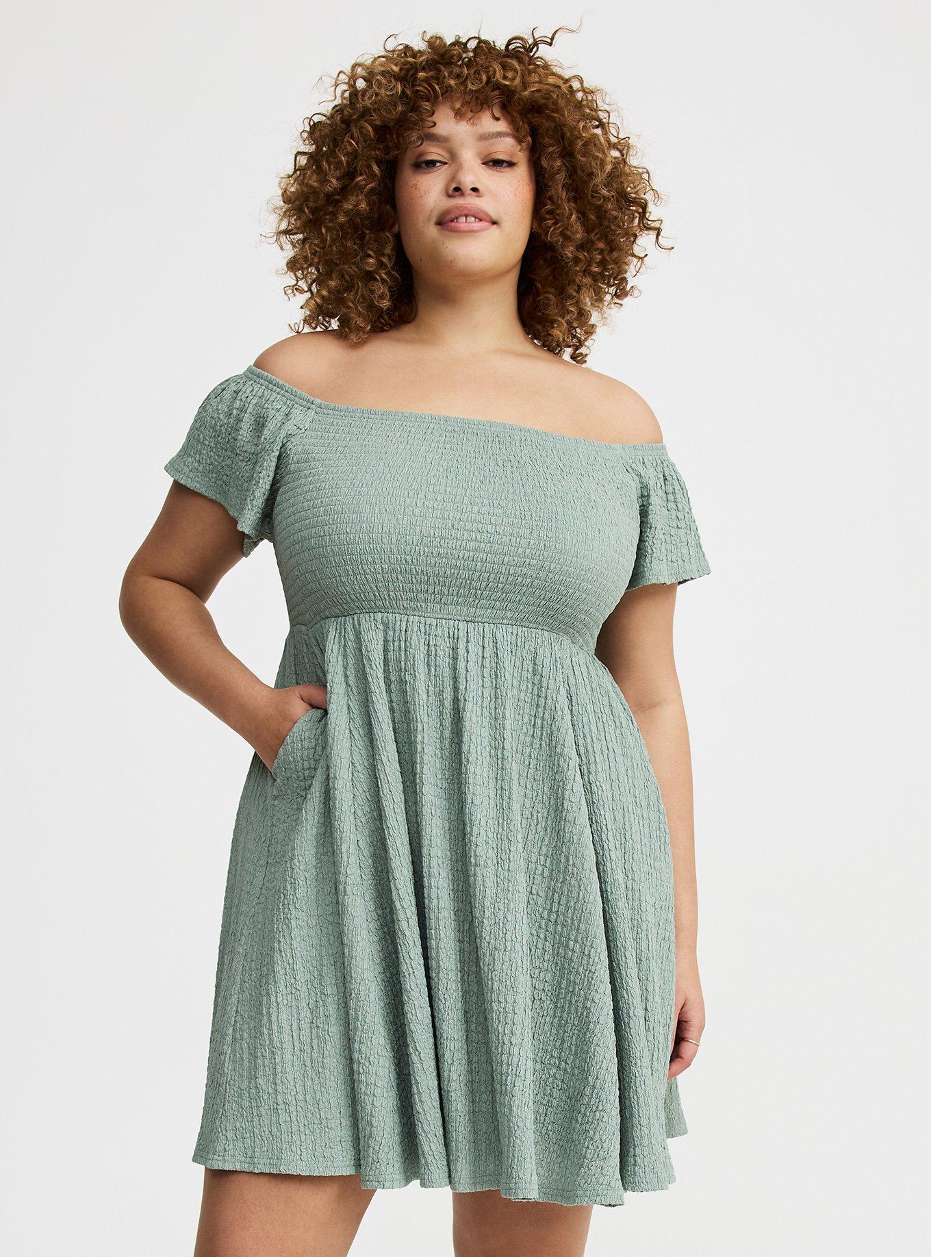 Smocked Skater Off-Shoulder Mini Dress