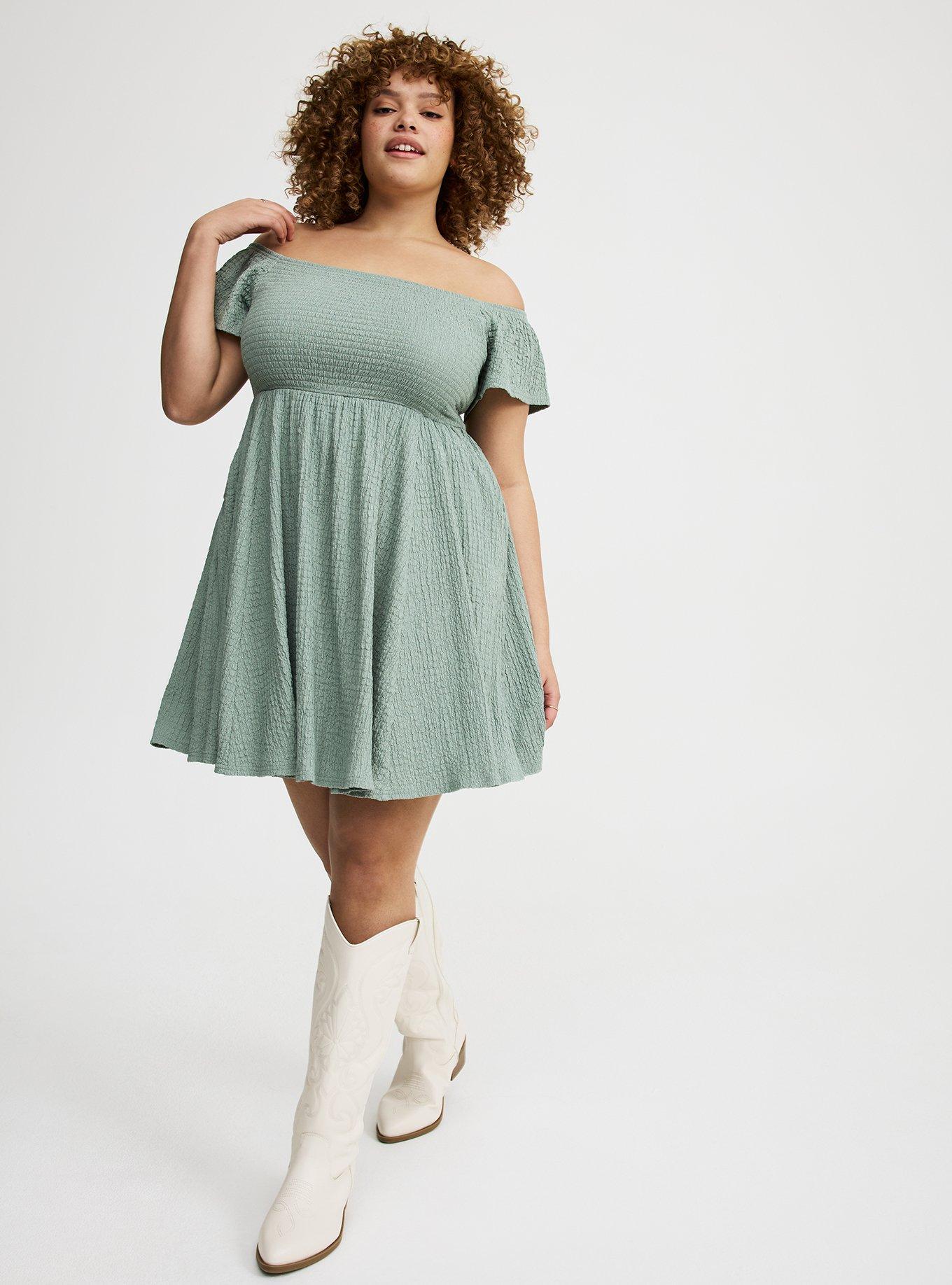 Smocked Skater Off-Shoulder Mini Dress