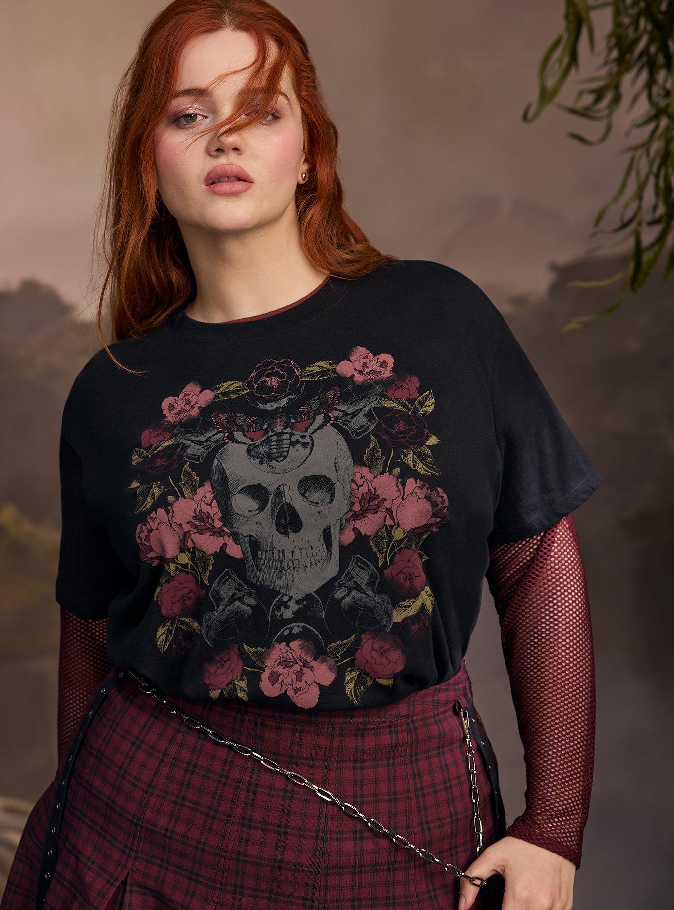NIGHTFALL OVERSIZED HERITAGE JERSEY TEE, SKULL AND ROSES, alternate