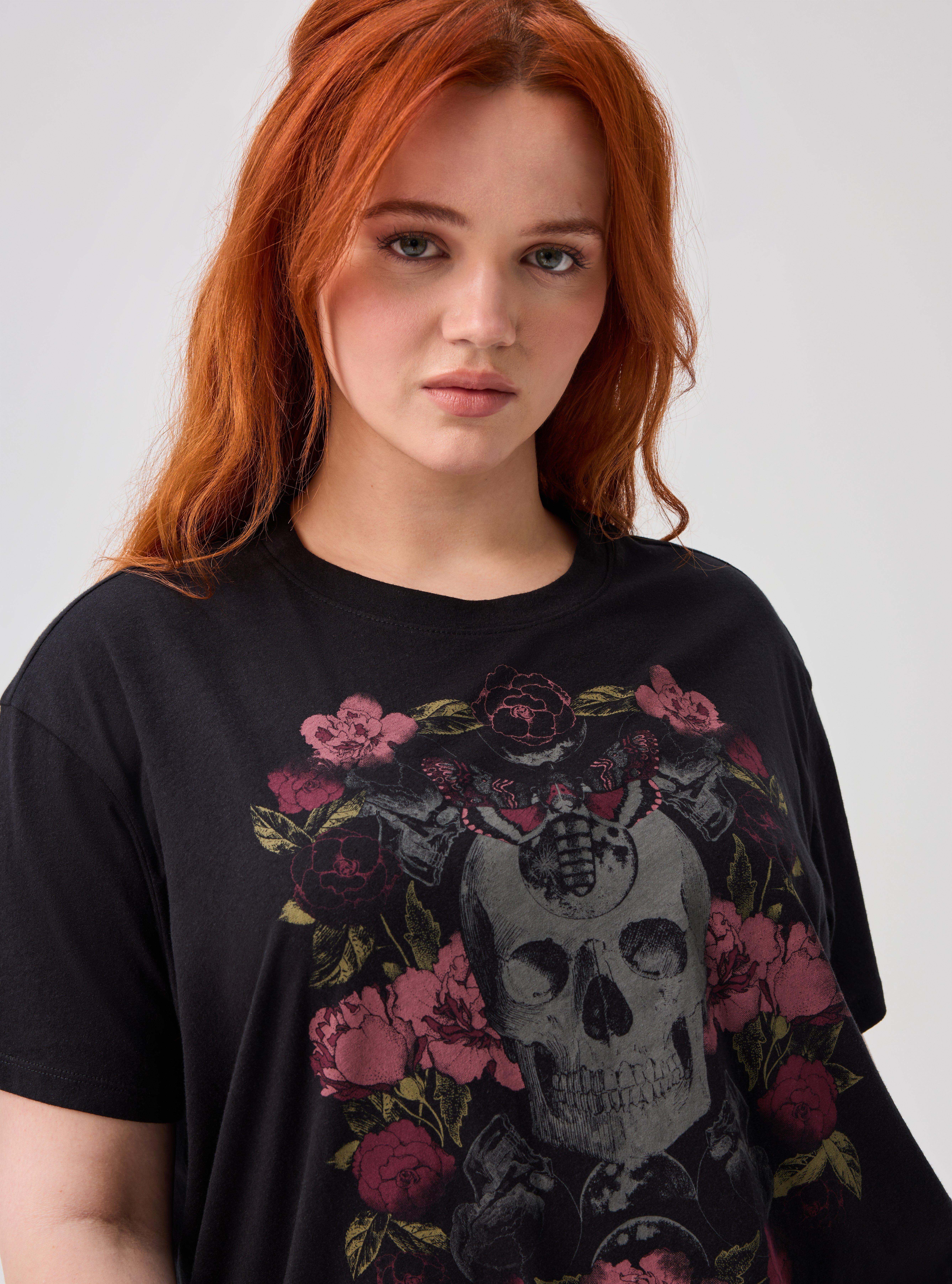 NIGHTFALL OVERSIZED HERITAGE JERSEY TEE, SKULL AND ROSES, alternate