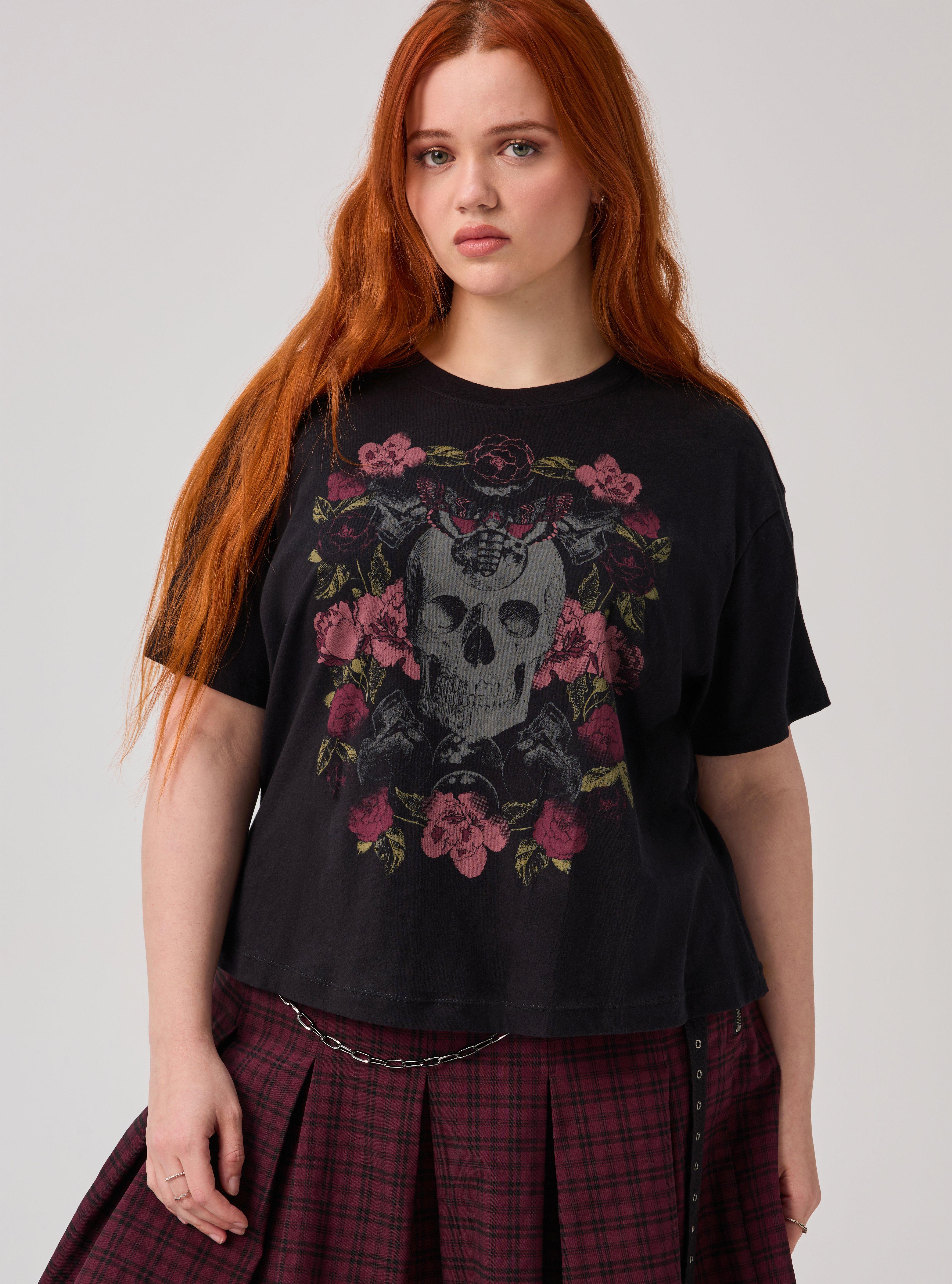 NIGHTFALL OVERSIZED HERITAGE JERSEY TEE, SKULL AND ROSES, hi-res
