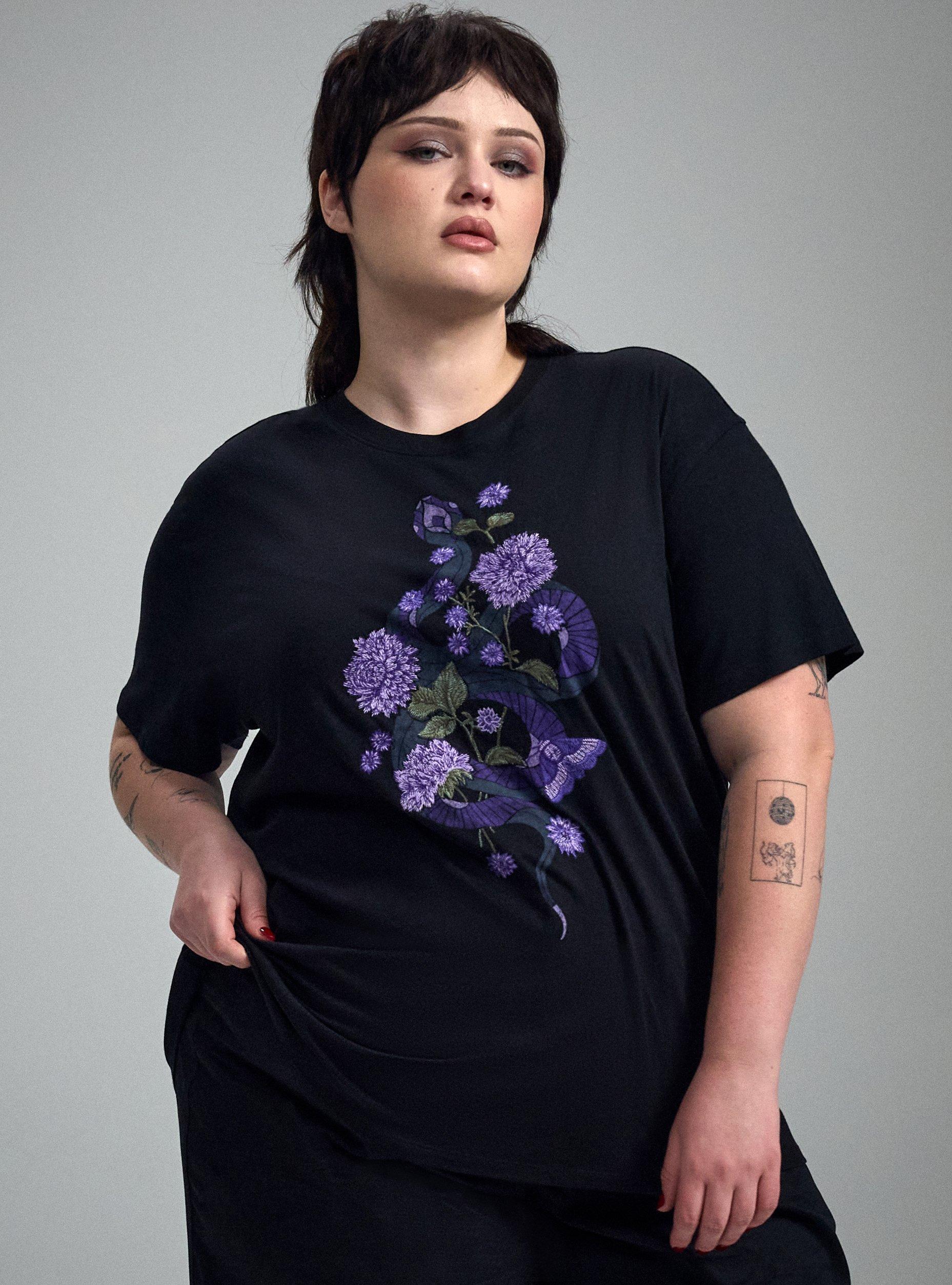 NIGHTFALL OVERSIZED HERITAGE JERSEY TEE, SNAKE FLORAL PURPLE, hi-res